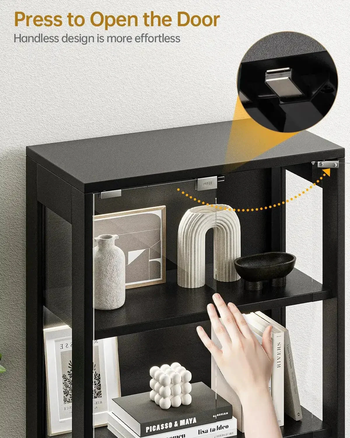 65 Inch Glass Display Cabinet with RGB LED Lights and Glass Doors, 4 Tier Curio Storage Cabinet, Push To Open, Motion Sensor, Black Finish, Ideal for Collectibles, Figurines, Books - Image 6