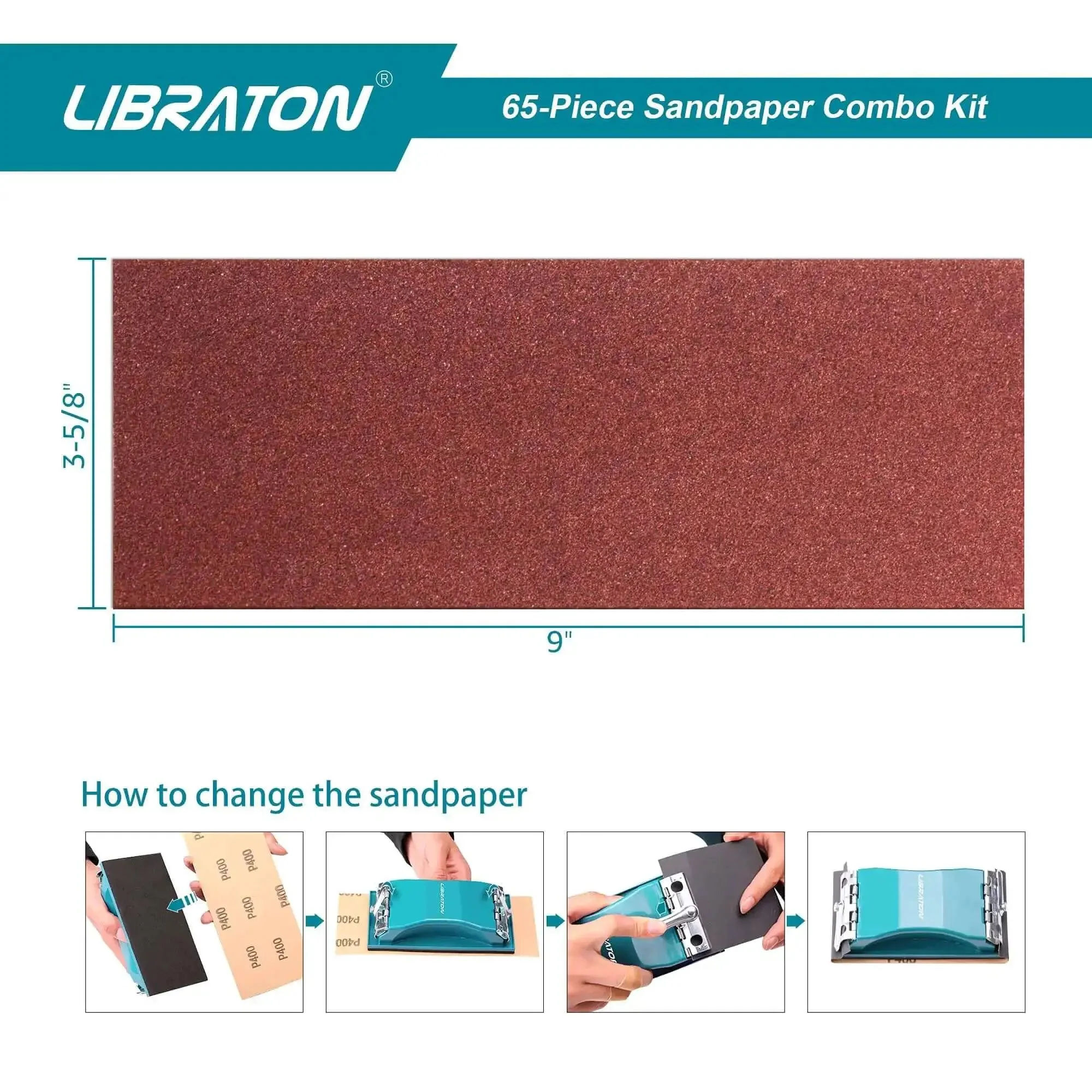65 Piece Sandpaper Kit For Wood And Metal Finishing With Sanding Block And Sponges, Includes 40/80/120/160 Grit Sanding Sponges, 80/120 Grit Sheets, And 400/600 Grit Sheets, Plus A Convenient Holder For Fast, Smooth, One-Handed Sanding - Image 4