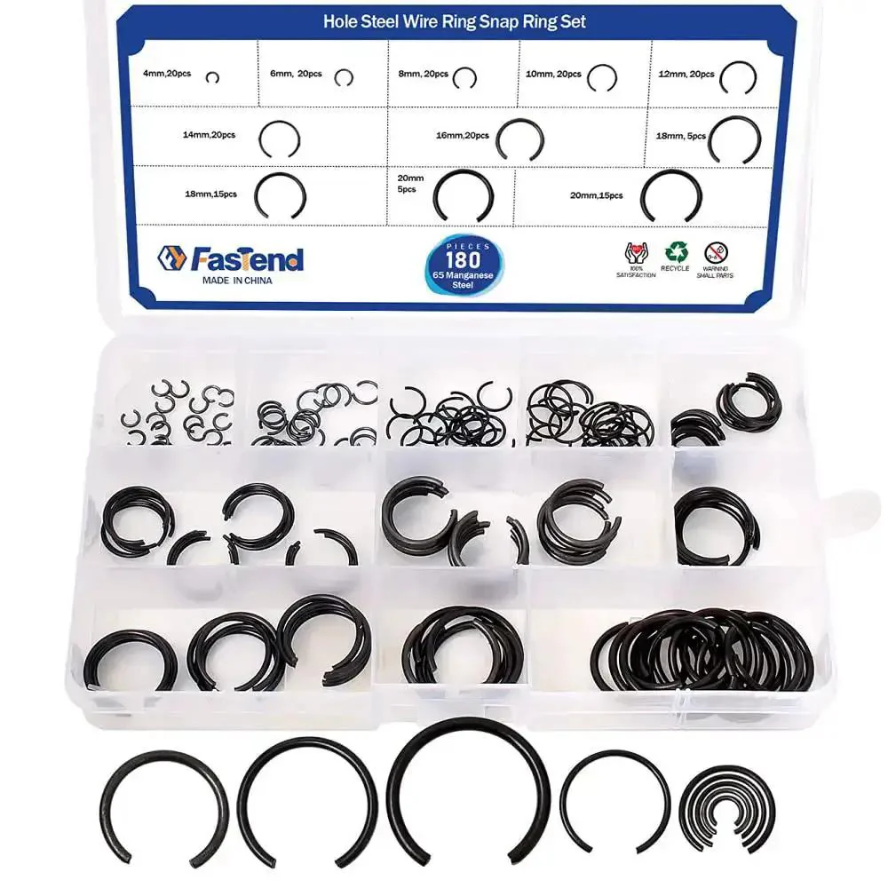 65Mn Spring Steel Snap Ring Set For Hole Sizes 4Mm Through 20Mm Round Wire Bearing Stop Rings Assortment Kit 180 Pcs Phosphated Finish For Tough Corrosion Resistant Fit Easy Axial Fixation Circlips