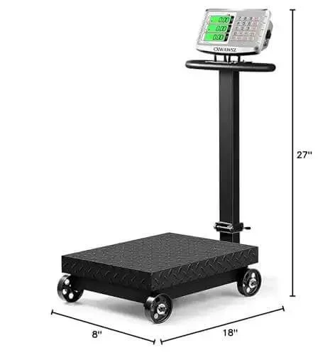 660lb Heavy Duty Floor Platform Scale With Wheels Workhorse Digital Scale For Weighing Luggage And Packages LB KG Calculator With High Definition Display Foldable Portable Postal Scale With Removable Guardrail - Image 2