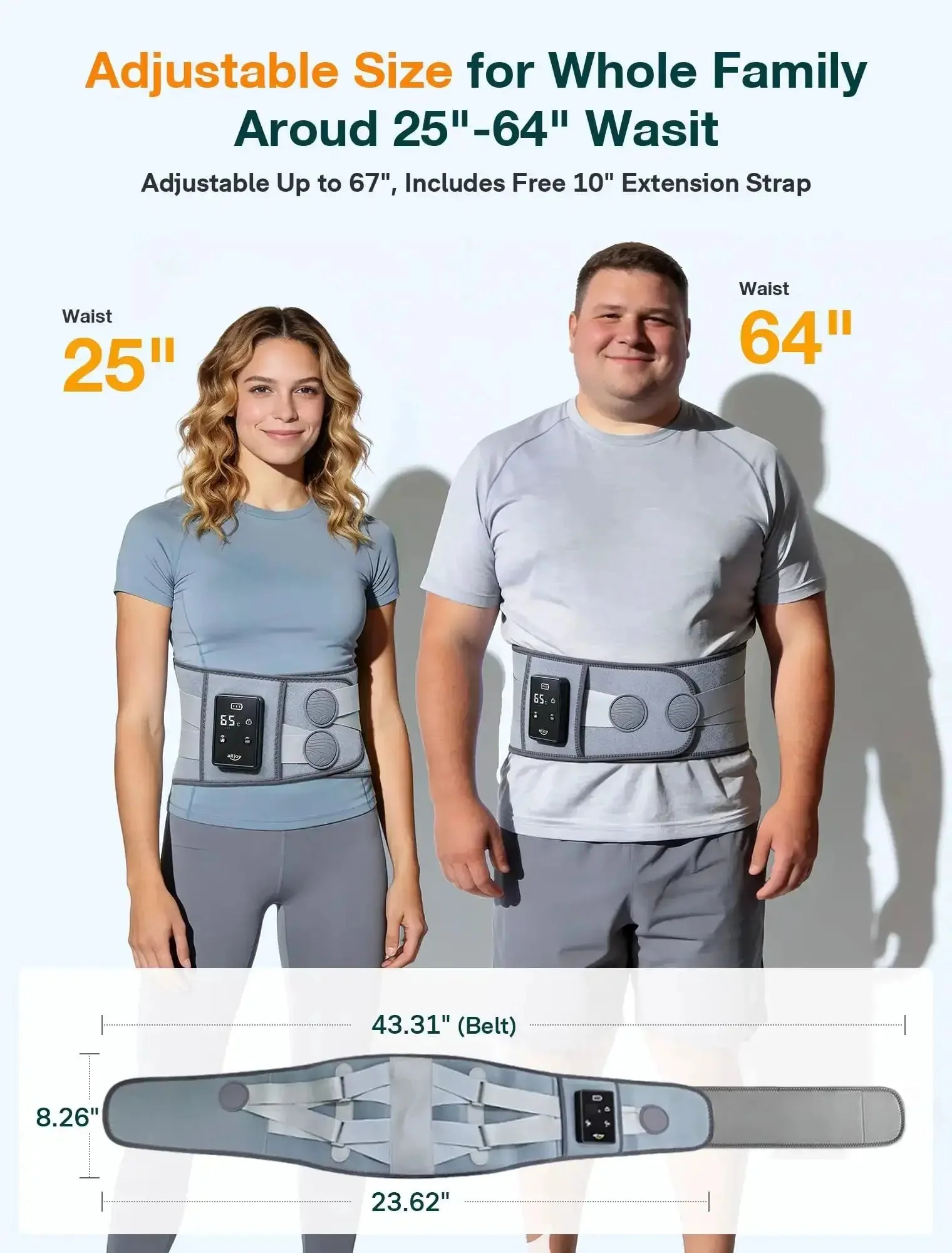 67 Inch Cordless Heating Pad For Back Pain Relief With 3 Heat Levels And 5 Vibration Intensities, Wireless Lower Back Massager For Cramps And Sore Muscles, FSA HSA Eligible, Perfect Gift For Women Men Moms Dads - Image 5