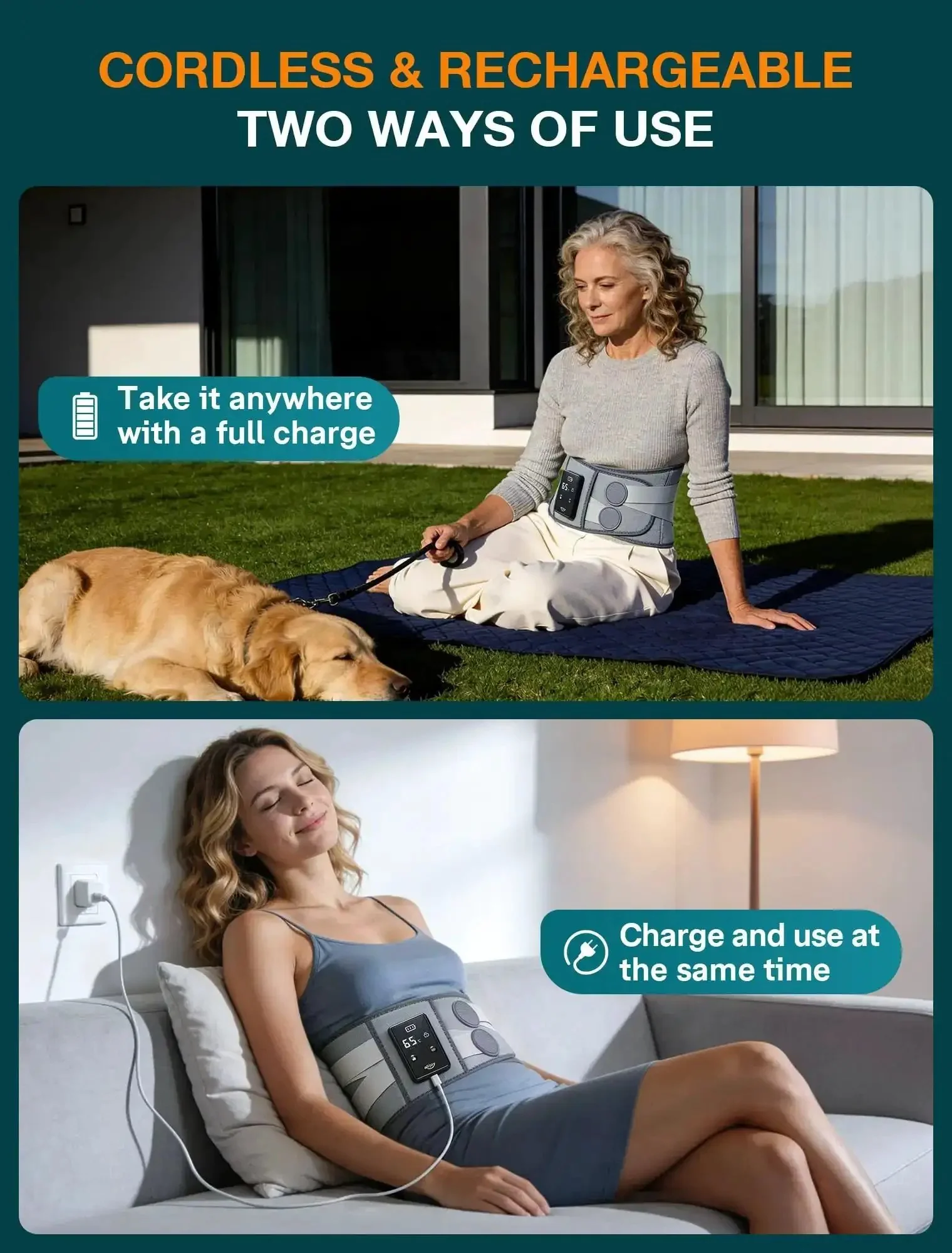 67 Inch Cordless Heating Pad For Back Pain Relief With 3 Heat Levels And 5 Vibration Intensities, Wireless Lower Back Massager For Cramps And Sore Muscles, FSA HSA Eligible, Perfect Gift For Women Men Moms Dads - Image 6