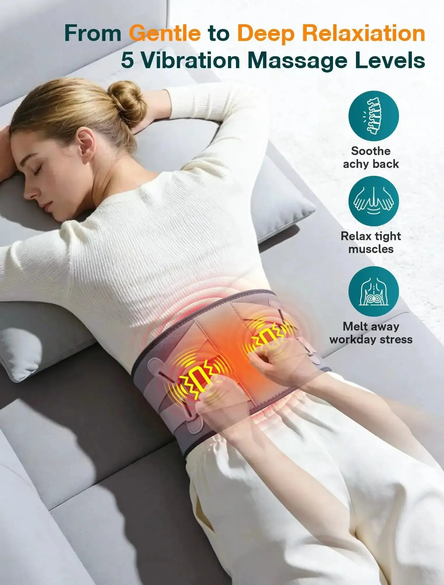 67 Inch Cordless Heating Pad For Back Pain Relief With 3 Heat Levels And 5 Vibration Intensities, Wireless Lower Back Massager For Cramps And Sore Muscles, FSA HSA Eligible, Perfect Gift For Women Men Moms Dads - Image 8