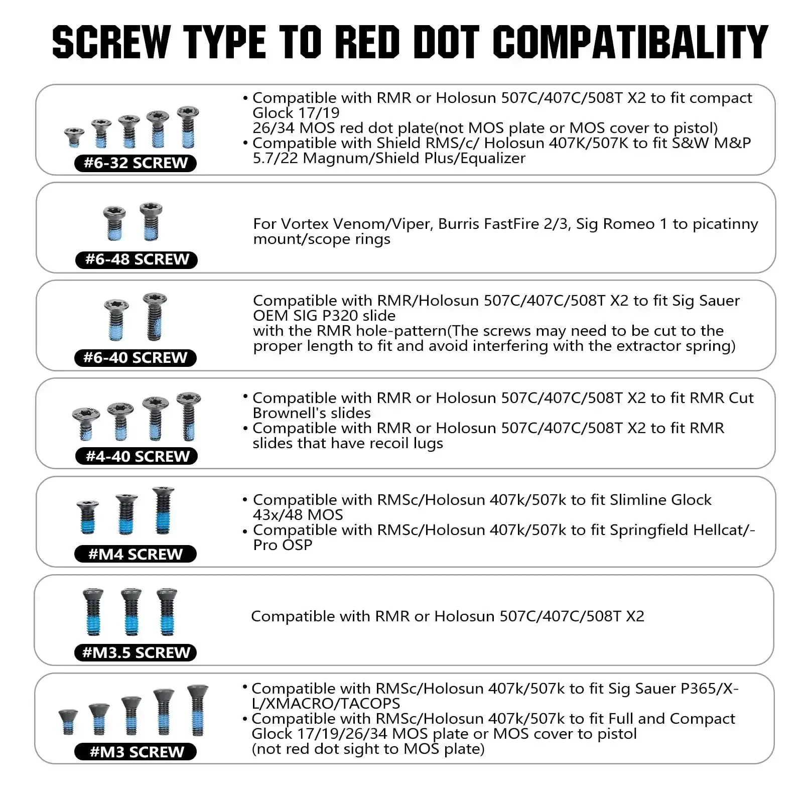 68 Piece Screw Set For Red Dot Sights And Optics Mounts With 17 Screw Types In Inch And Metric Sizes, Includes M3 M3.5 M4 Threads, Ideal For AR15 Picatinny Rails, Scopes, And Optic Mounts - Image 2