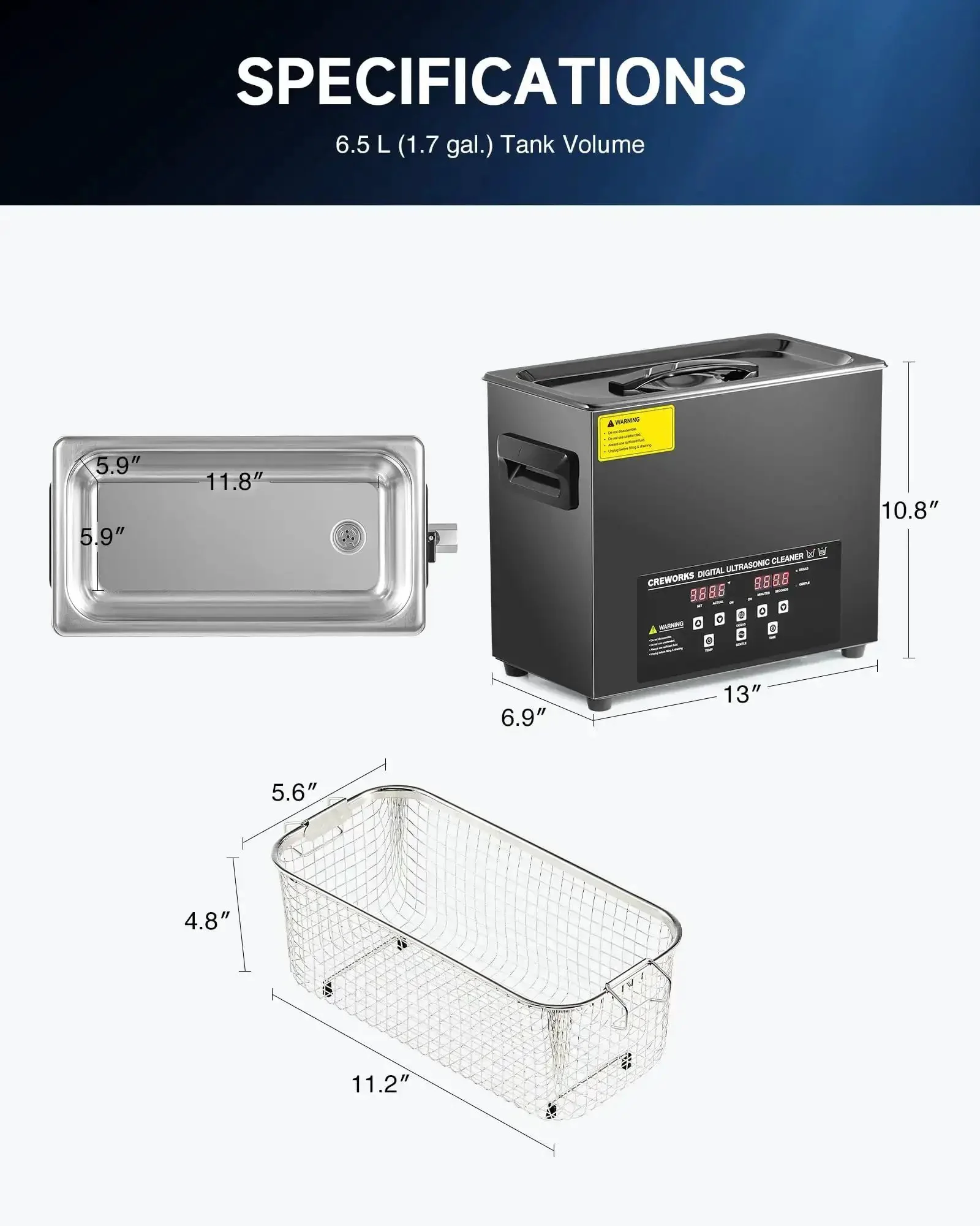 6L Ultrasonic Cleaner With Degas, Heater And Digital Control, 180W Power, Timer, Gentle Mode, Heavy Duty Grime Busting Performance, Dual Cleaning Settings For Retainers, Jewelry, Dentures, Auto Parts And Lab Tools - Image 2