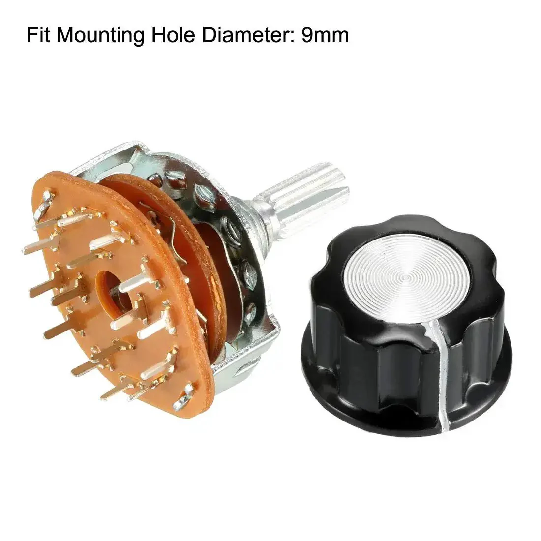 6mm Shaft Band Selector Rotary Switch With Four Poles And Three Positions Single Deck 16 Pin Mounting Nut And Black Plastic Knob Included For DIY Electronics And Audio Gear Easy Install For Rigs And Control Panels And Rack Mount Projects - Image 3