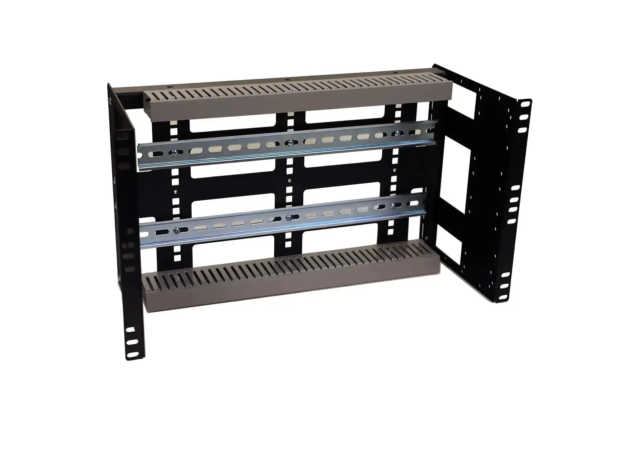 6U Rackmount DIN Rail Control Panel Enclosure With 8 Inch Depth, Heavy Duty 14 Gauge Steel, Removable DIN Rails And PVC Wire Ducts, Adjustable Height, Fits 19 Inch 2 Post Or 4 Post Relay Racks For Industrial Panels