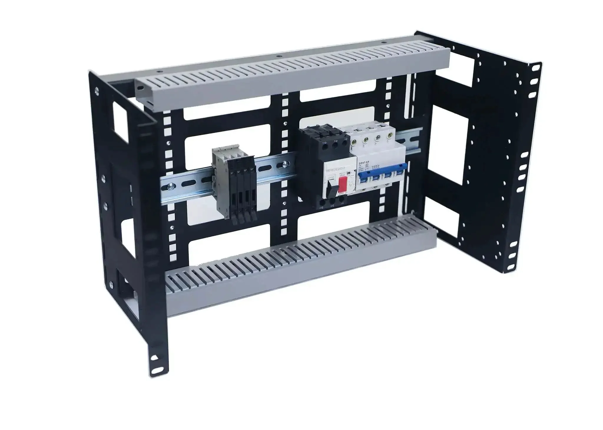 6U Rackmount DIN Rail Control Panel Enclosure With 8 Inch Depth, Heavy Duty 14 Gauge Steel, Removable DIN Rails And PVC Wire Ducts, Adjustable Height, Fits 19 Inch 2 Post Or 4 Post Relay Racks For Industrial Panels - Image 3
