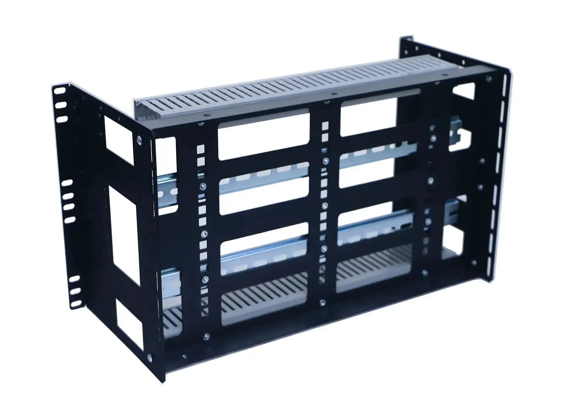 6U Rackmount DIN Rail Control Panel Enclosure With 8 Inch Depth, Heavy Duty 14 Gauge Steel, Removable DIN Rails And PVC Wire Ducts, Adjustable Height, Fits 19 Inch 2 Post Or 4 Post Relay Racks For Industrial Panels - Image 5