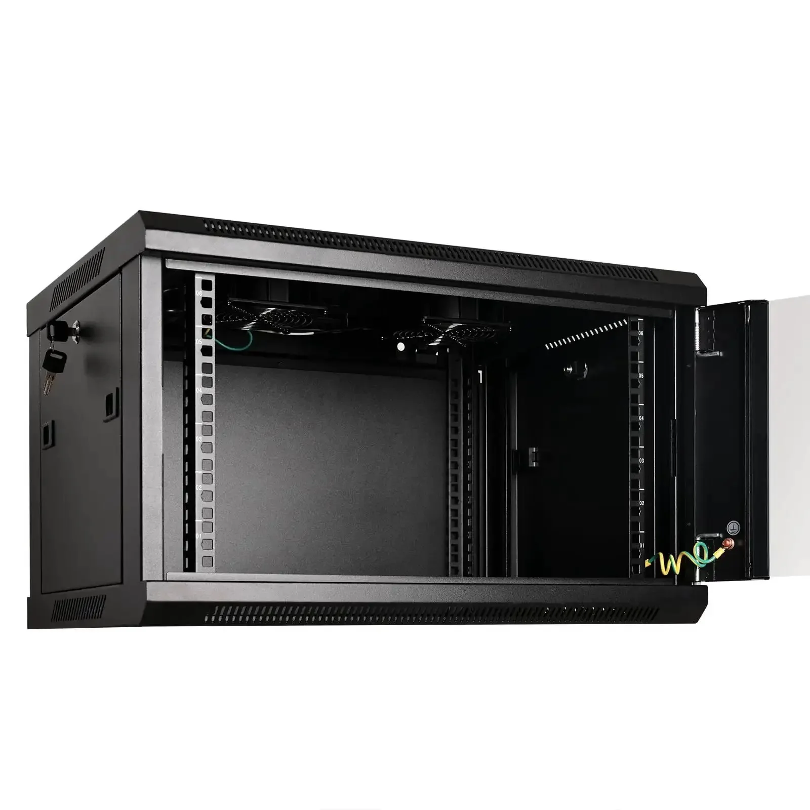 6U Wall Mount Server Cabinet Enclosure With Quiet Cooling Fans 2x, Brush Cable Management Panel, Adjustable Rails, Black Finish, Space Saving Network Rack For Home Or Office Gear, Easy Access And Clean Cable Routing - Image 3