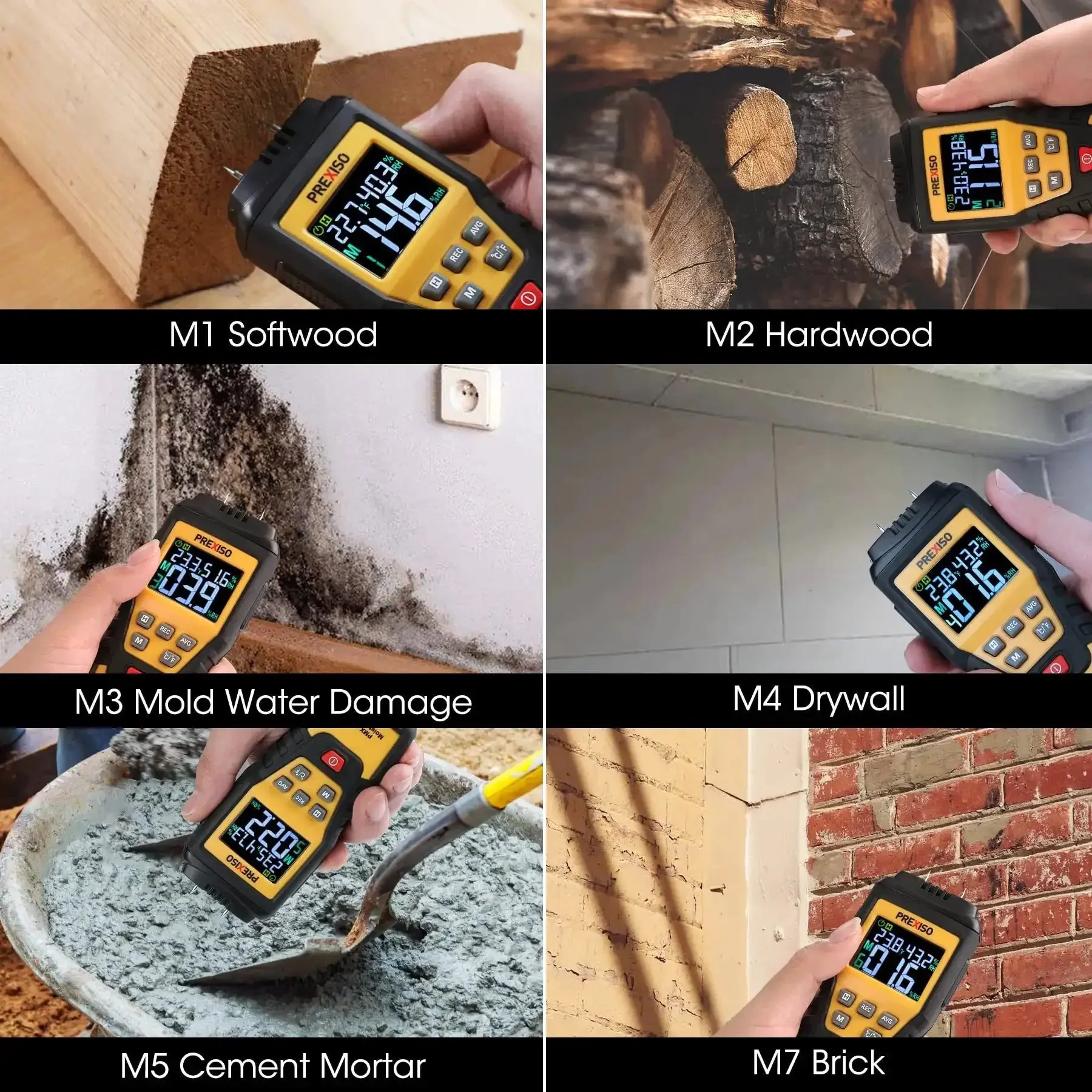7 In 1 Digital Wood Moisture Meter For Firewood And Woodworking Pin Type Tester For Walls Drywall Paper Floor Dampness Meter And Water Leak Detector For DIY Home Use - Image 4