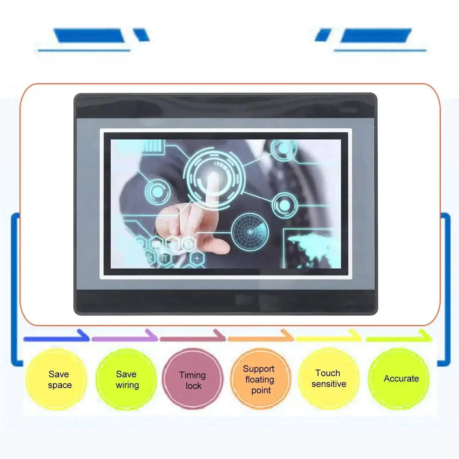 7 Inch HMI PLC Touchscreen Panel With DC 24V 5A Power 2 Channel K Type Thermocouple Temperature Measurement 12 Inch 8 Out PLC Touch Screen Display 800x480 Pixel ABS Housing Built For Real World Industrial Use - Image 3