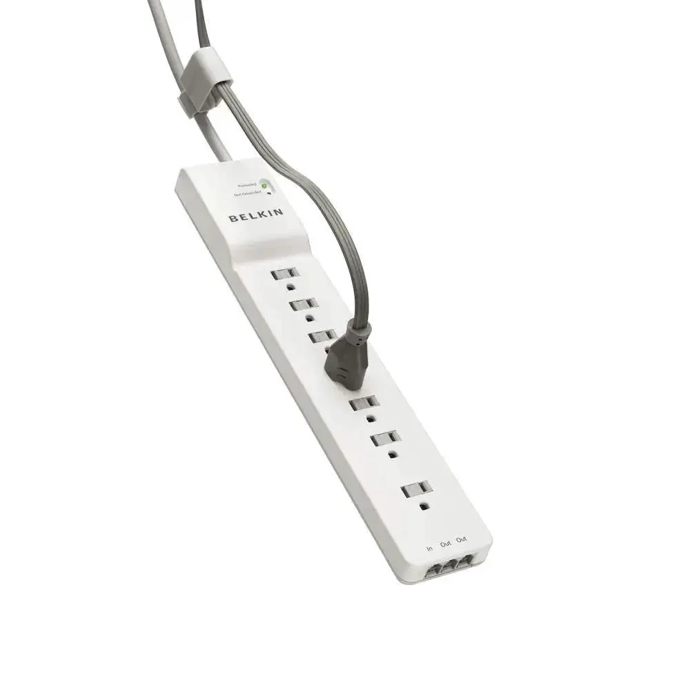 7 Outlet Surge Protector Power Strip With 6 Foot Heavy Duty Extension Cord For Home Office Travel Keeps Laptops Phones Tablets Desktops And More Powered By 2320 Joules Energy Rating White - Image 4