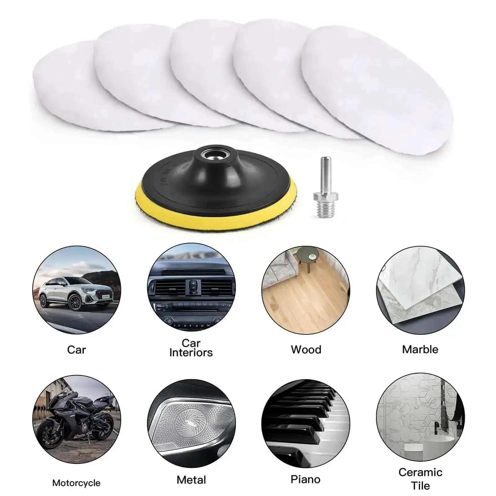 7 Pcs Pro Grade Wool Buffing Pads For Car Polisher, 3 Inch 80 mm Soft Wool Polishing Pads With M10 Drill Adapter, Includes Adhesive Backer Pad And Ready To Use Set For Scratch Removal And High Shine - Image 3