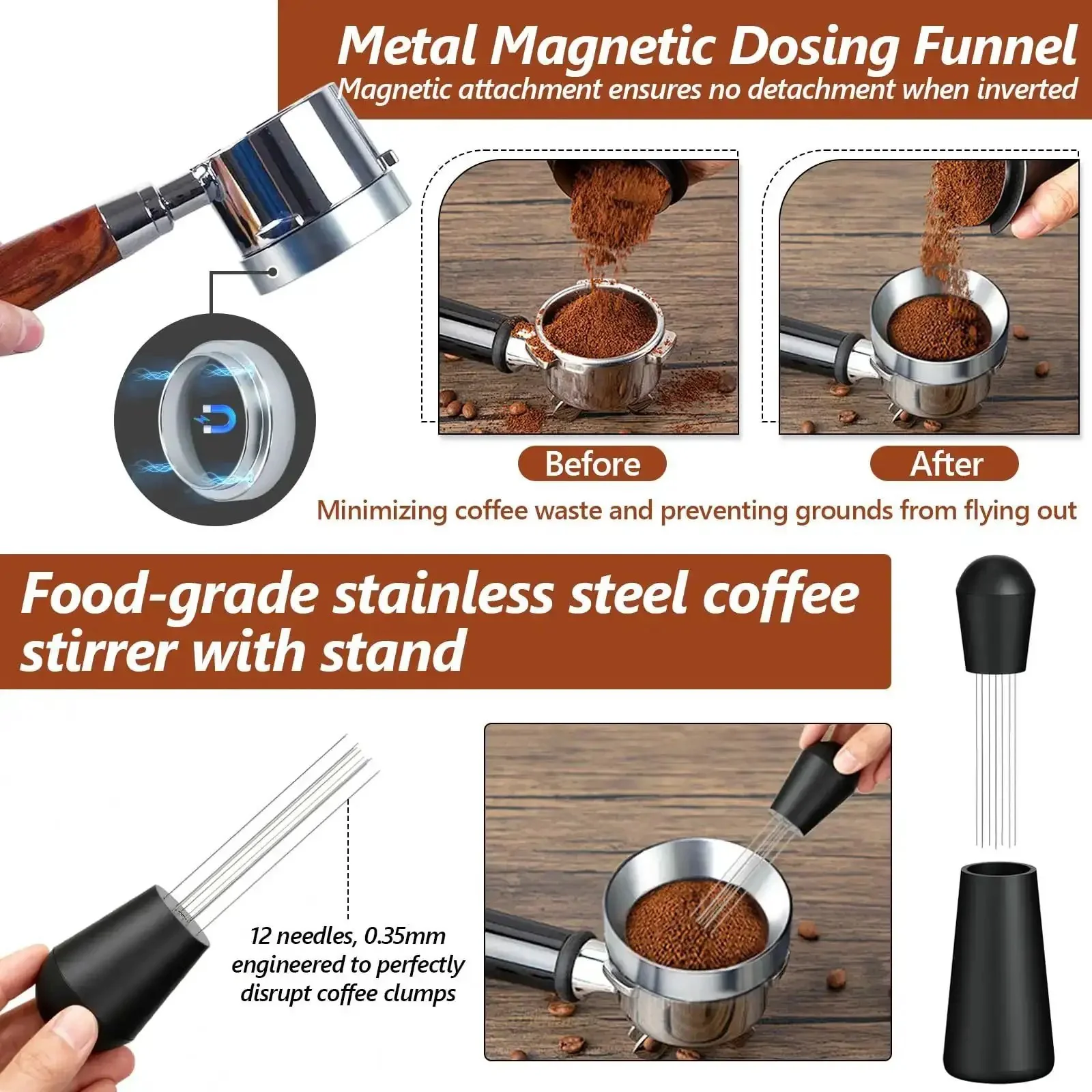 7 Piece 51mm Espresso Accessories Kit With Spring Loaded Calibrated Tamper WDT Tool Dosing Funnel 75ml Dosing Cup Double Walled Espresso Cup Puck Screen Mat Barista Grade Gear - Image 6