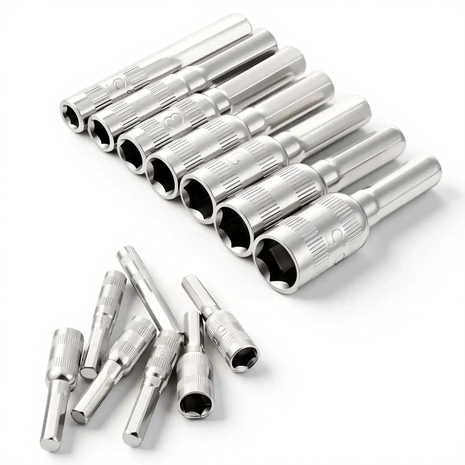 7 Piece Hex Socket Adapter Set With H4 Shank Metric Micro Socket Sizes 2.5mm Through 5.5mm Including 6 Point Hex Sockets Power Nut Driver And Drill Bit Kit For Mini Drills