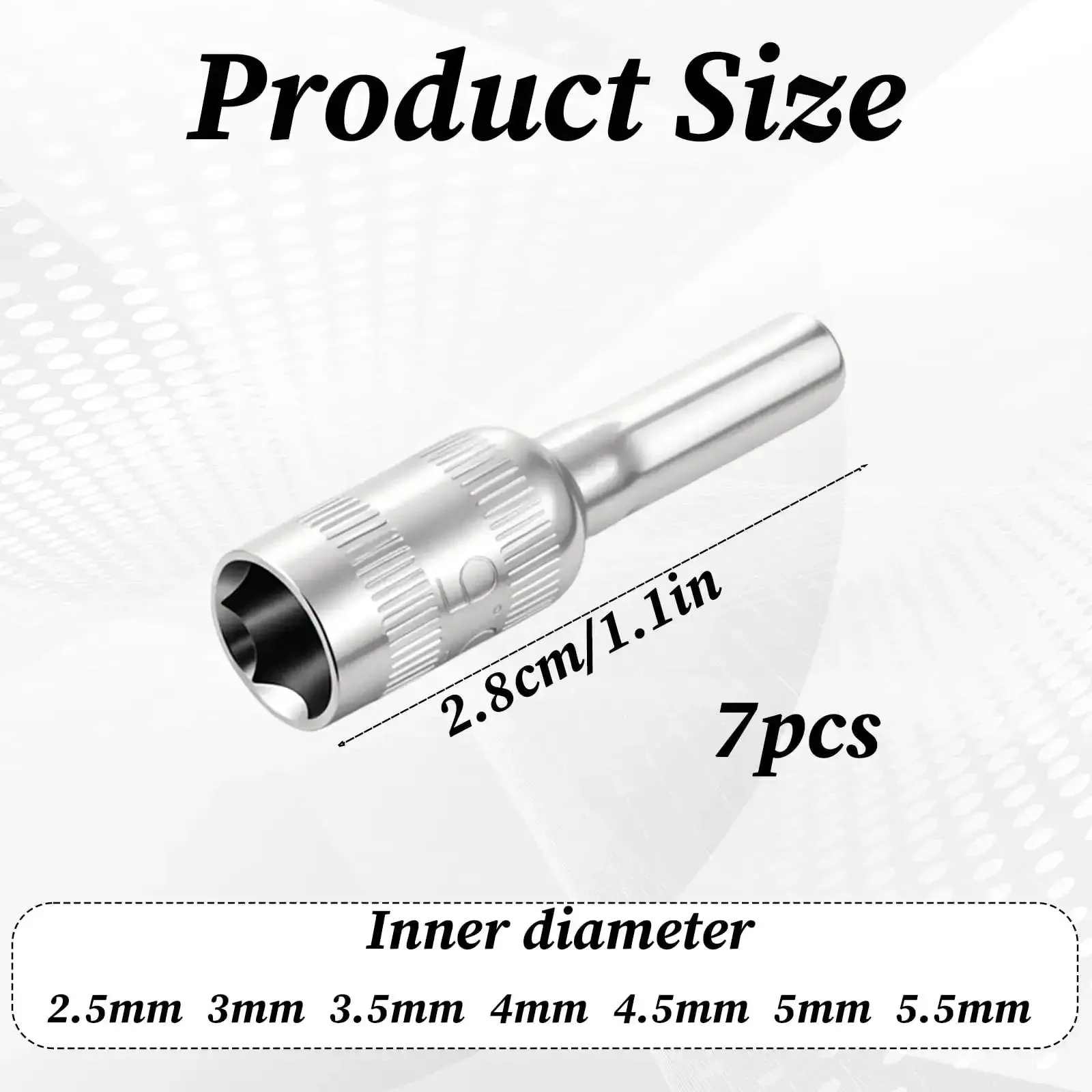 7 Piece Hex Socket Adapter Set With H4 Shank Metric Micro Socket Sizes 2.5mm Through 5.5mm Including 6 Point Hex Sockets Power Nut Driver And Drill Bit Kit For Mini Drills - Image 7