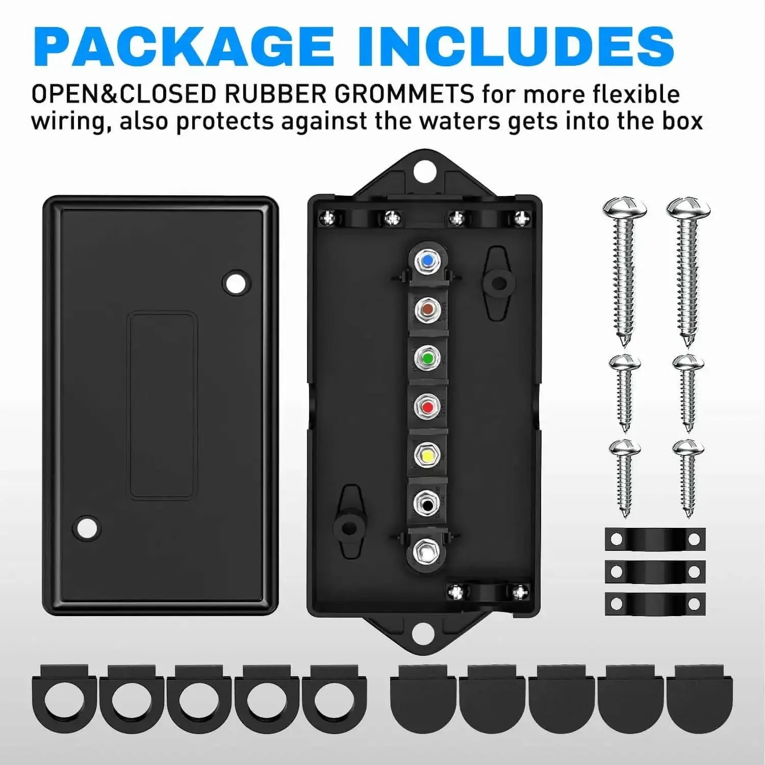 7 Way Trailer Junction Box Weatherproof Connector For RV Camper Caravan Boat, 7 Gang Wire Box With Terminal Studs, Easy Rewire, Quick Power Add, Durable Waterproof Cable Connection Box, 2 Years Warranty - Image 6