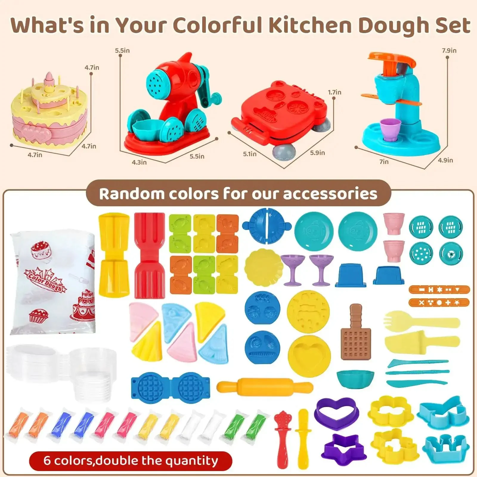 70 Piece Kids Dough Set 4 In 1 With Ice Cream Maker Noodle Maker Hamburger And Cake Mold Tools Creative Play Food Kit For Toddlers And Kids Ages 3 To 8 - Image 3