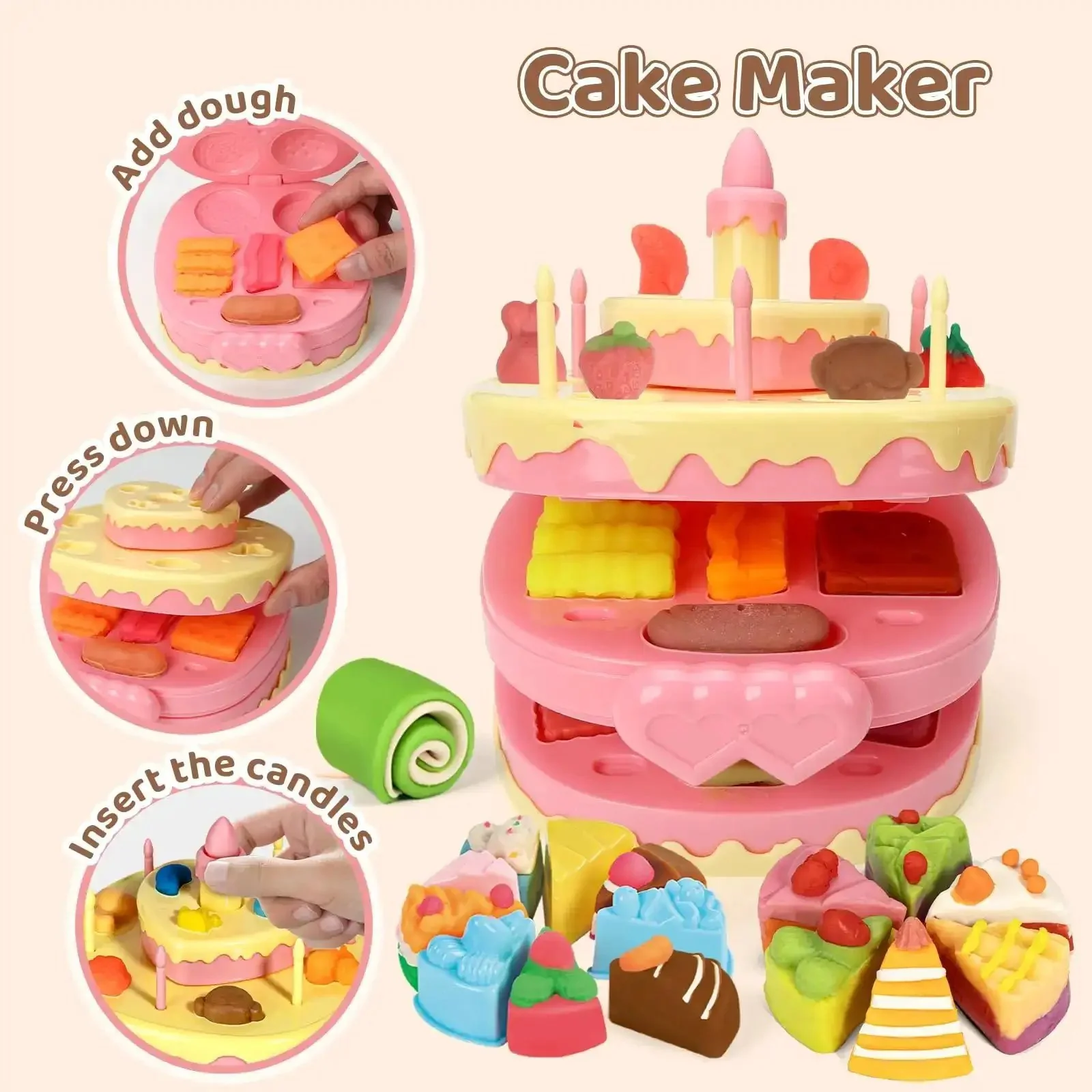 70 Piece Kids Dough Set 4 In 1 With Ice Cream Maker Noodle Maker Hamburger And Cake Mold Tools Creative Play Food Kit For Toddlers And Kids Ages 3 To 8 - Image 5