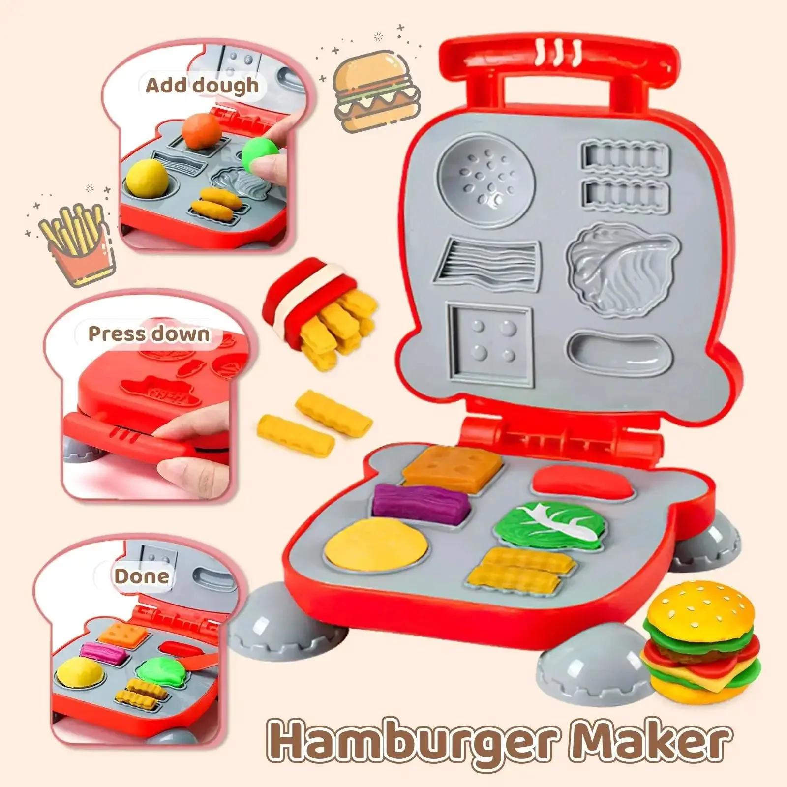 70 Piece Kids Dough Set 4 In 1 With Ice Cream Maker Noodle Maker Hamburger And Cake Mold Tools Creative Play Food Kit For Toddlers And Kids Ages 3 To 8 - Image 6