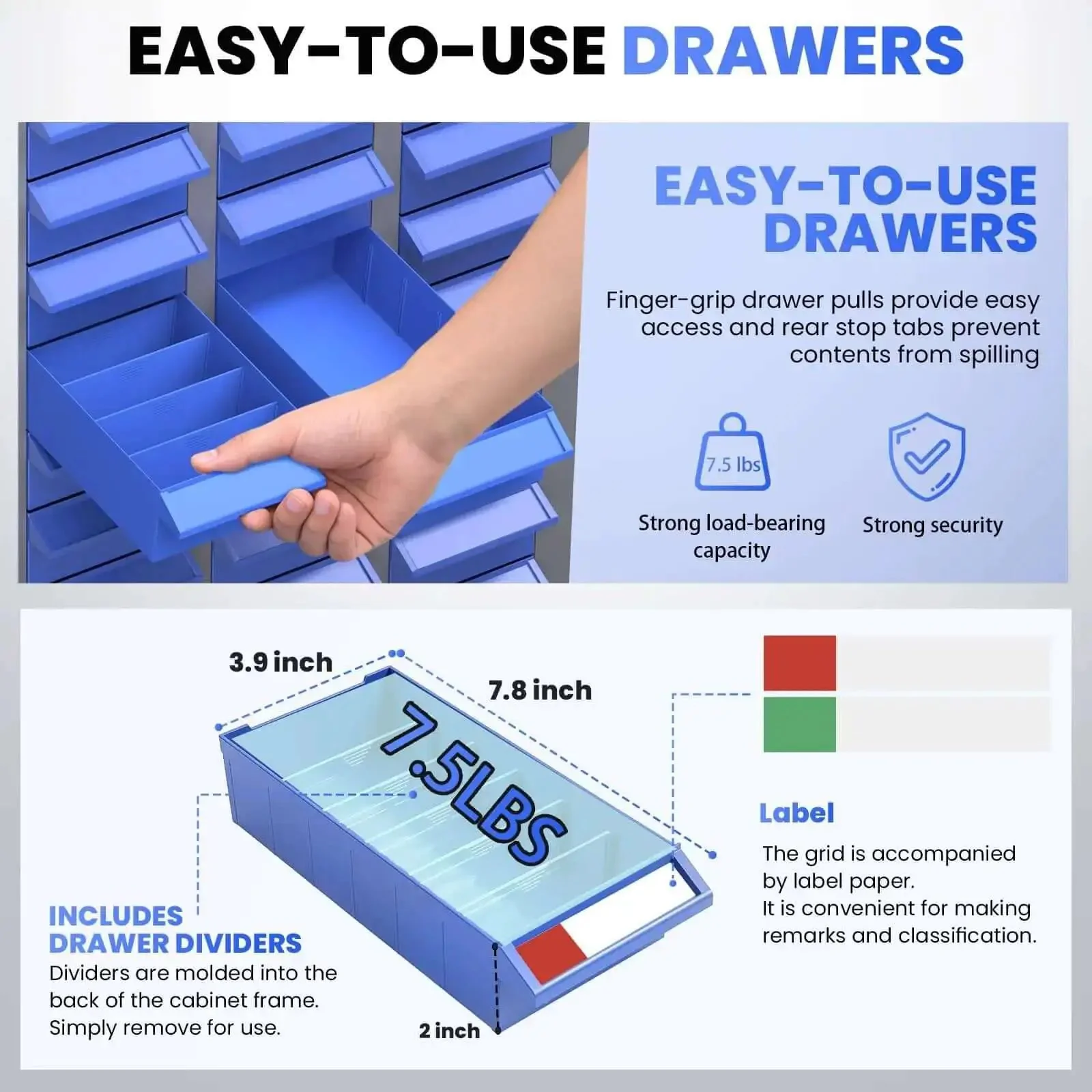75 Drawer Nut And Bolt Bins Organizer With Alloy Steel Construction Double Groove Anti Fall System Labels And Dividers Heavy Duty Hardware Storage Cabinet For Workshops Garages Studios And Makerspaces - Image 2