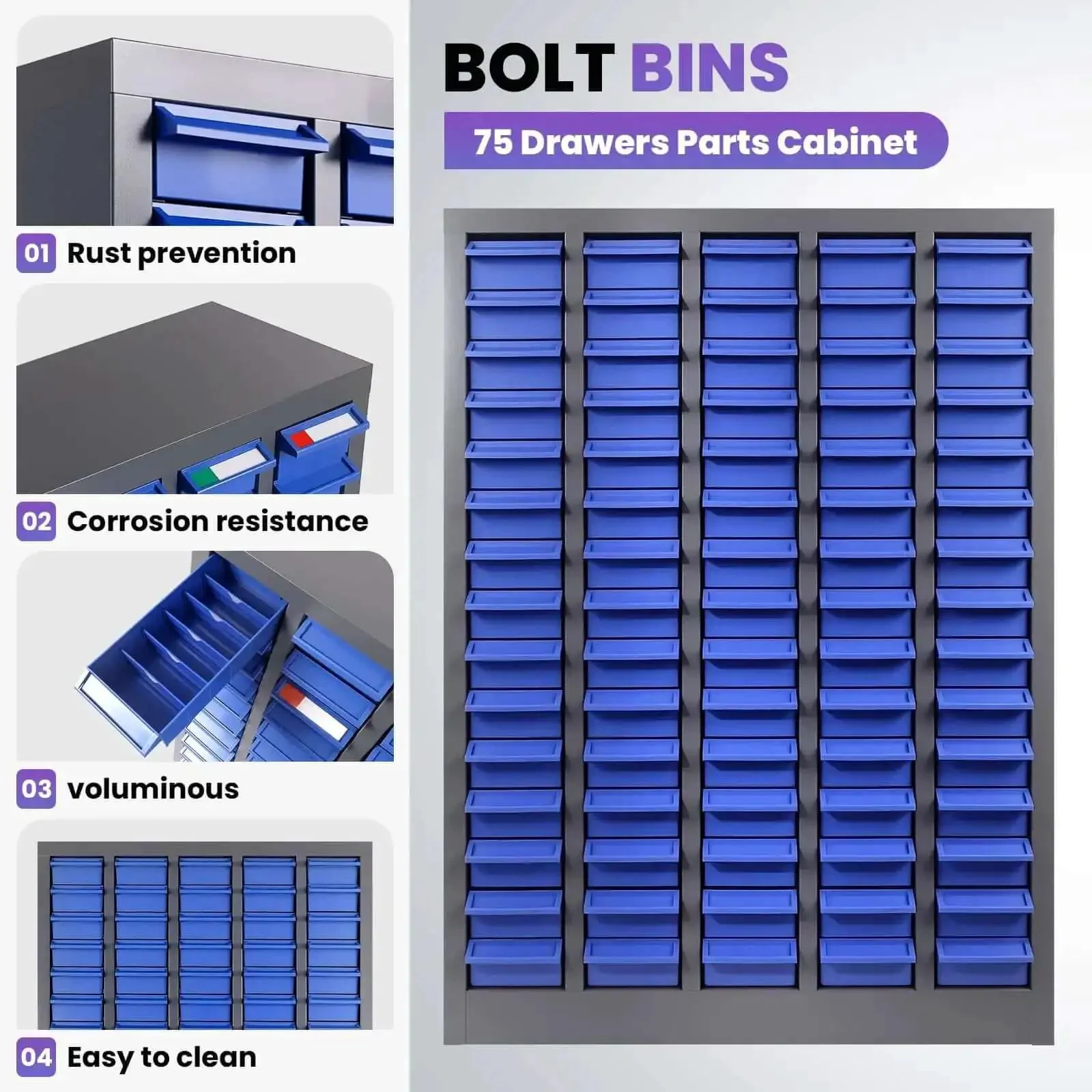 75 Drawer Nut And Bolt Organizer Cabinet With Acrylic Adjustable Shelves For Workshop Or Garage Storage Heavy Duty Alloy Steel Tool Cabinet With Label Stickers Keeps Nuts Bolts And Washers Sorted And Easy To Find - Image 5