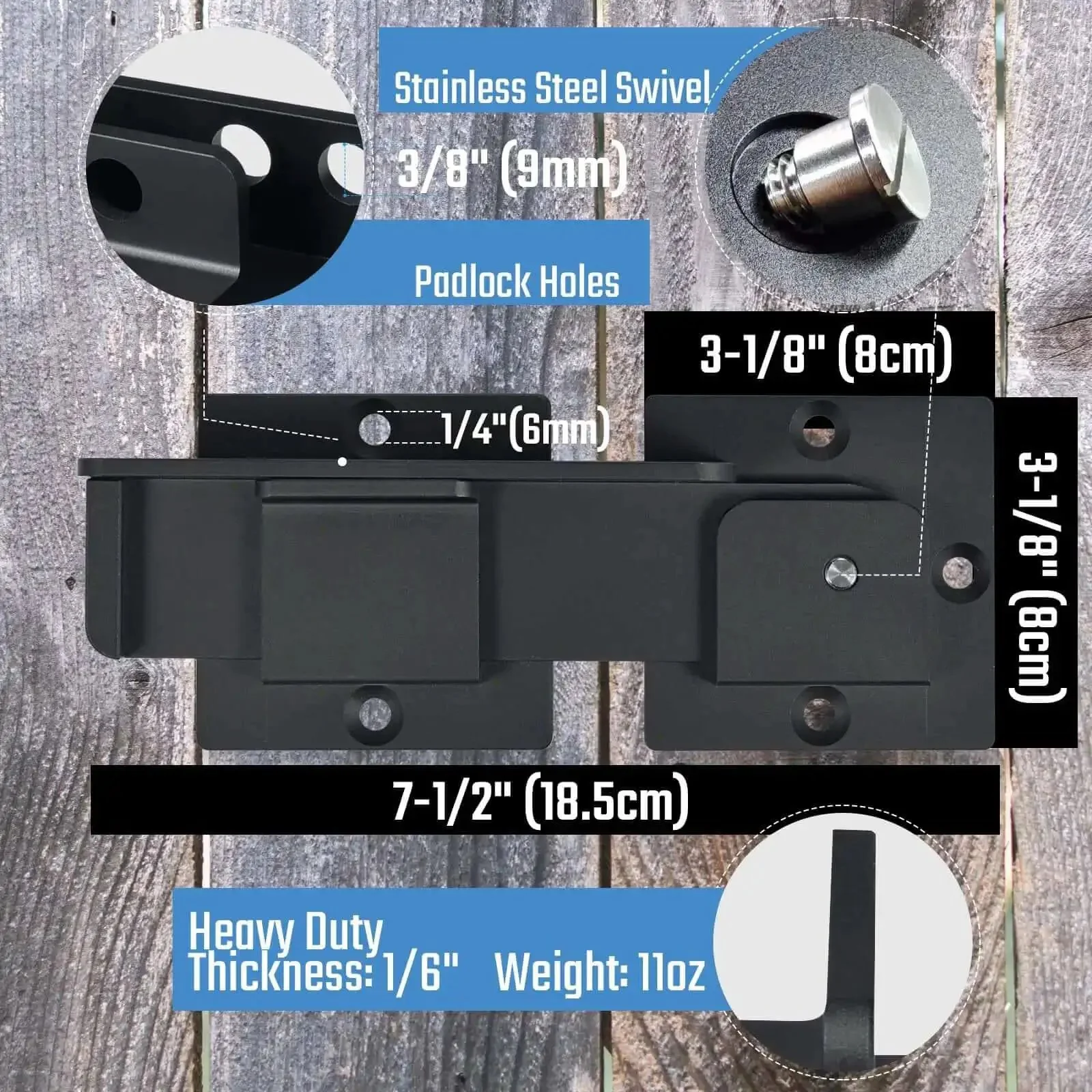 7.5 Inch Flip Gate Latch Lock With Padlock Holes, Heavy Duty Aluminum Alloy Door Latch For Outdoor Fences, Swing Or Sliding Gates, Double Gates, Barn Doors, Shed And Vinyl Fence, Yard - Image 6