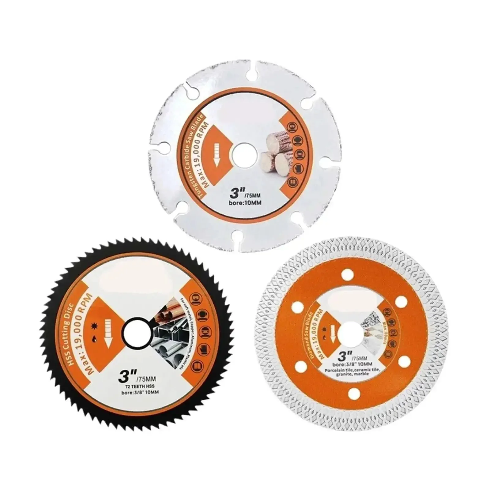 75mm Cutting Disc Set For Mini Angle Grinder Versatile All In One Multi Material Blades For Wood Steel Concrete Granite Glass Tile Ceramic Metal Handy Tool Kit For Smooth Clean Cuts