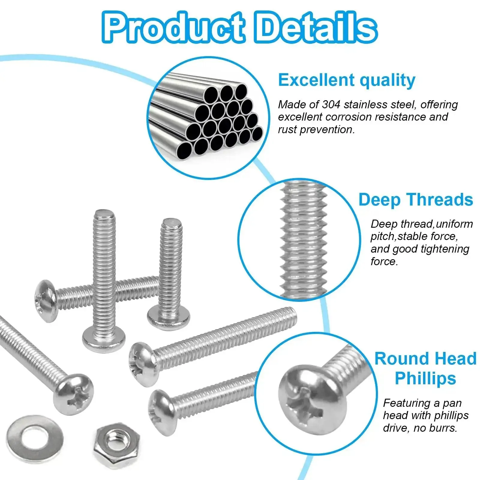 8-32 Phillips Pan Head Machine Screws Nuts Washers Set In 304 Stainless Steel Coarse Full Thread 200-Piece Assortment From 1/4 To 1-1/4 Inch For Quick DIY Fixes Durable Versatile For Home Repairs Metalworking And Hobby Projects - Image 6