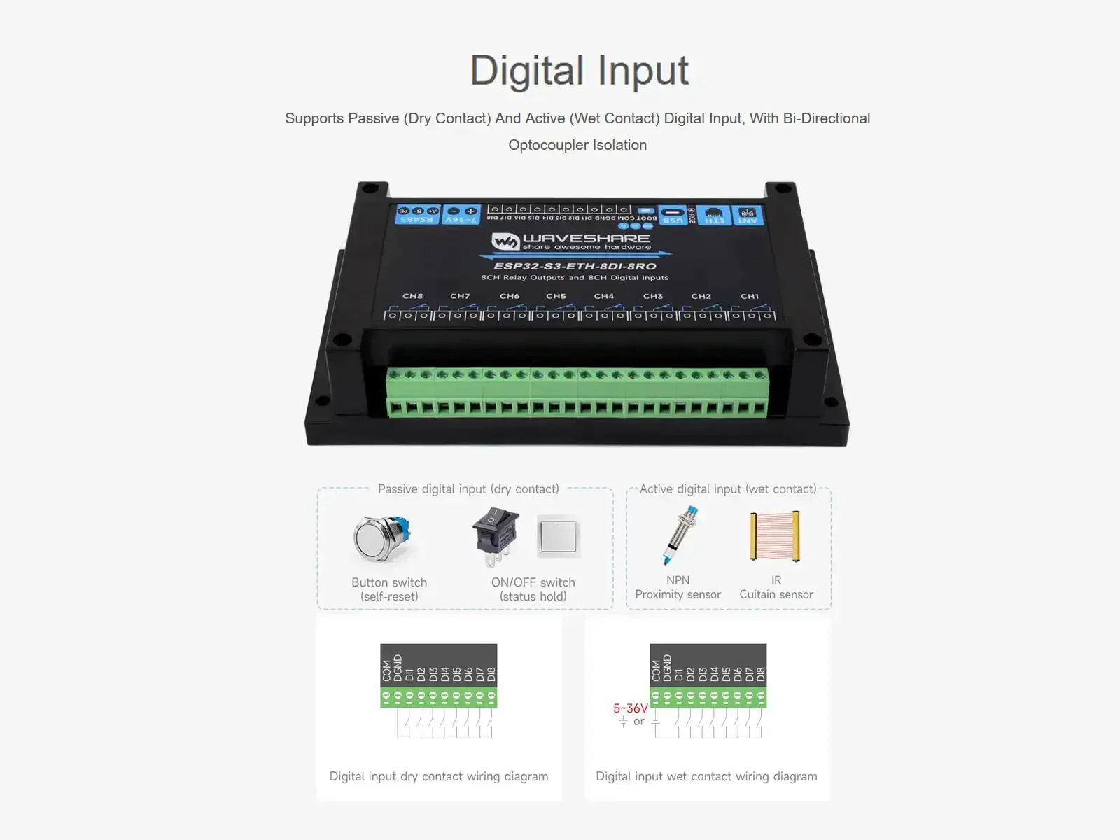 8 Channel ESP32 S3 WiFi Relay Module With Onboard RS485 Digital Inputs Relay Outputs Ethernet Port And Multiple Isolation Protection Circuits For Industrial Automation And Bluetooth WiFi Remote Control - Image 5
