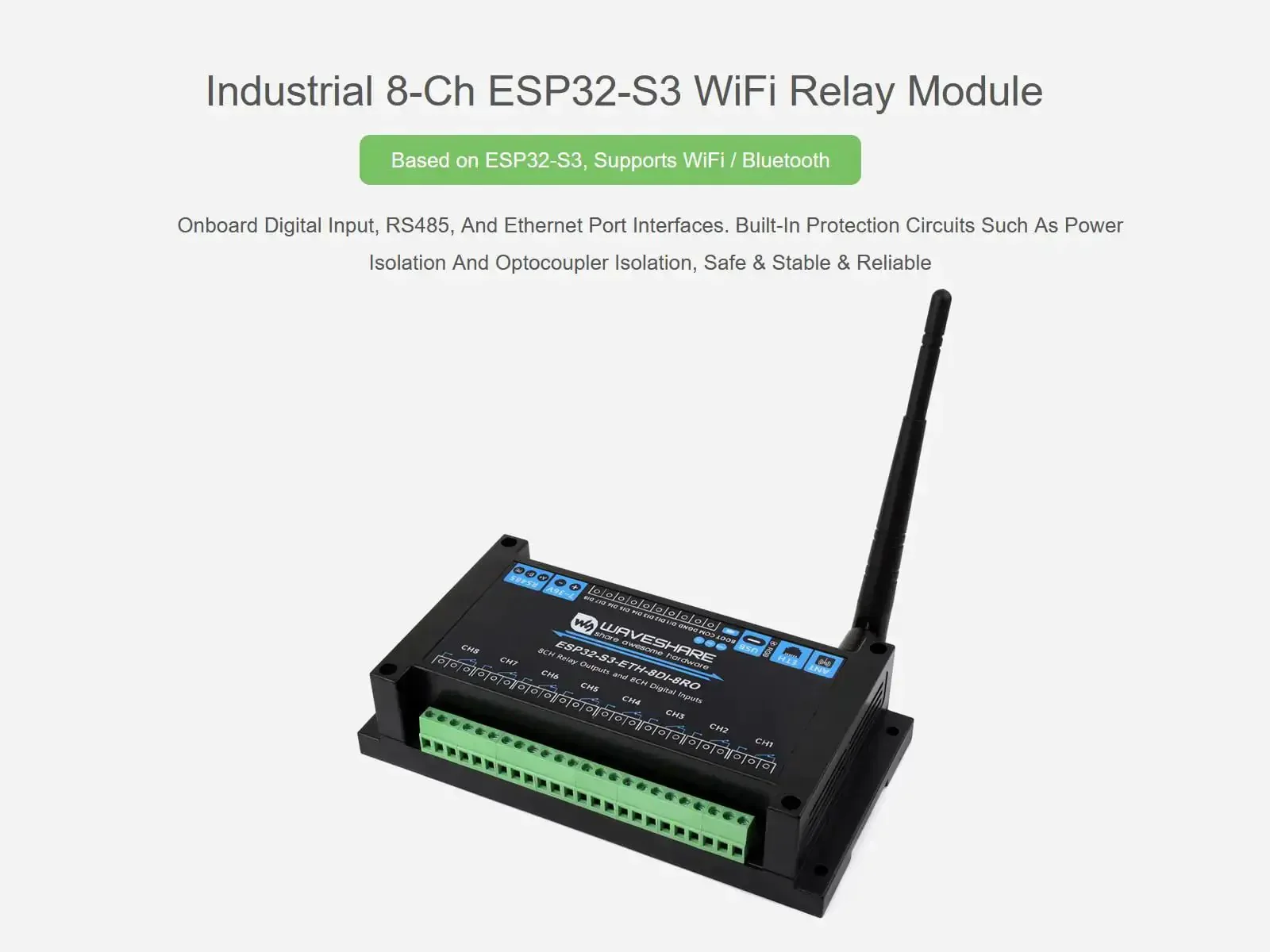 8 Channel ESP32 S3 WiFi Relay Module With Onboard RS485 Digital Inputs Relay Outputs Ethernet Port And Multiple Isolation Protection Circuits For Industrial Automation And Bluetooth WiFi Remote Control - Image 9