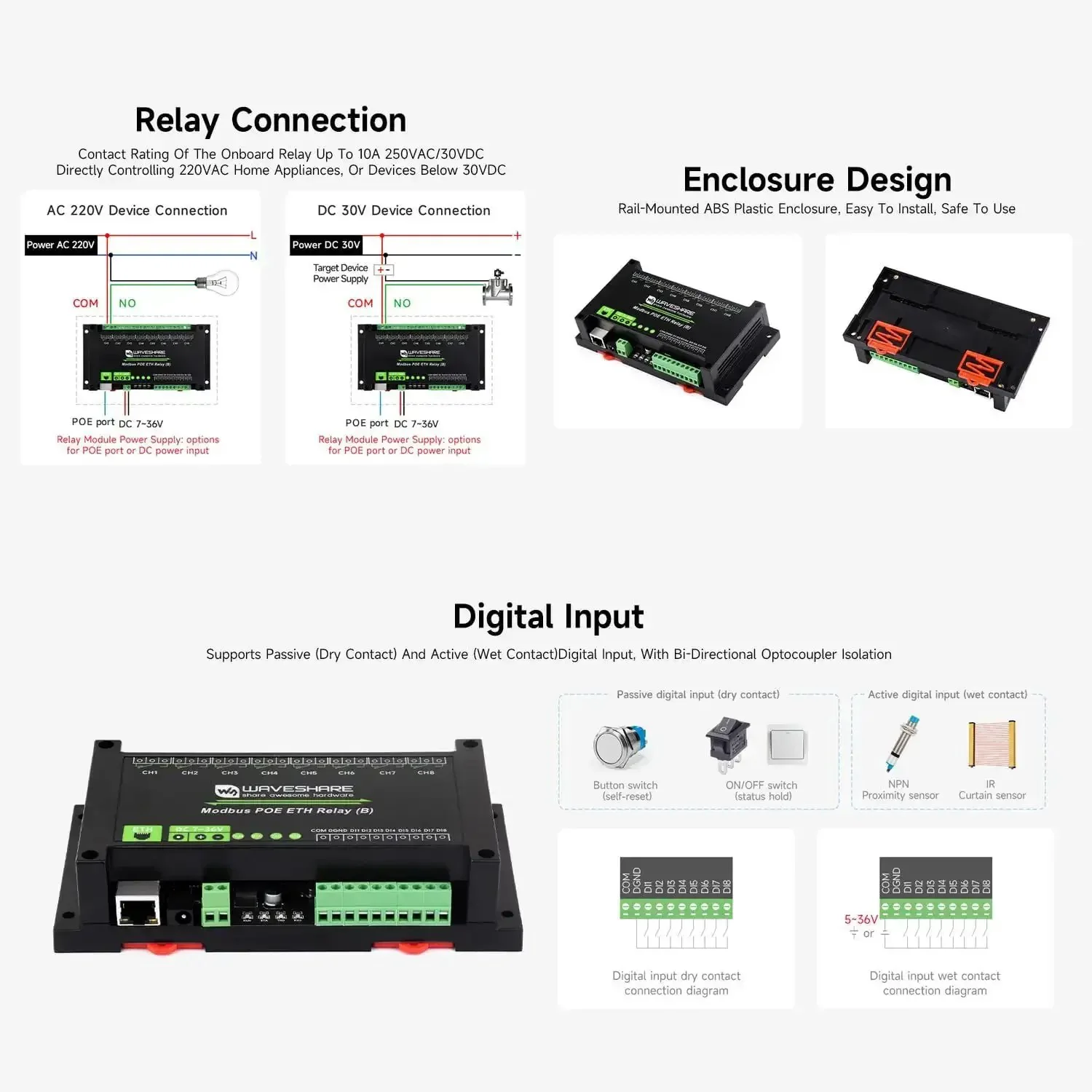 8 Channel Ethernet Relay Module With Digital Input And Modbus RTU TCP Support, PoE Powered Relay Board For Industrial Control, Isolation And Protection Circuits, Rugged Rail Mount Case, MQTT Enabled, IoT Ready, 7 To 36V DC Input - Image 5