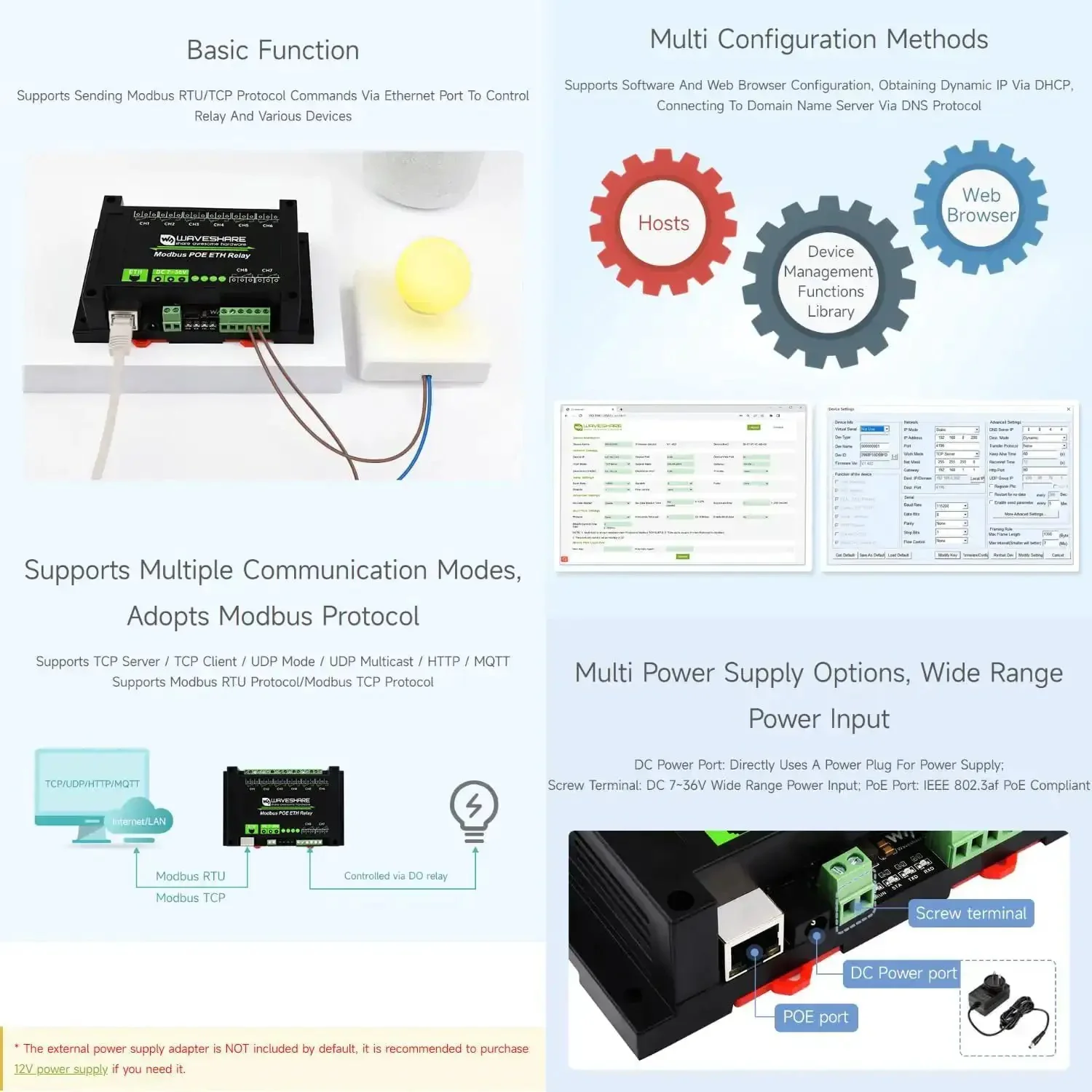 8 Channel Ethernet Relay Module With Modbus RTU TCP PoE Power And Industrial Rail Mount Case Isolation Circuits MQTT Control Alibaba Cloud Ready Flash On Off Timing Function DC 7-36V Wide Input - Image 5