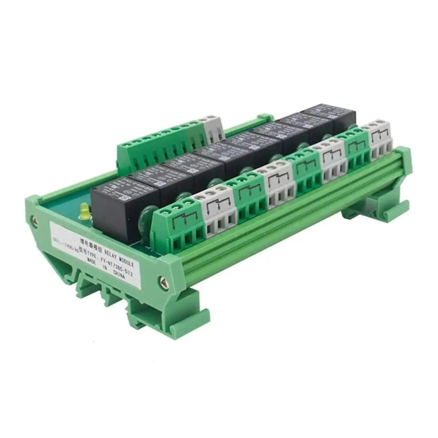 8 Channel Relay Module For AC DC 12V PLC Control Plug And Play DIN Rail Optional 10A 250V AC 30V DC Switching Screw Terminal NPN PNP Compatible UL TUV RoHS Compliant Sub Miniature Relay Board