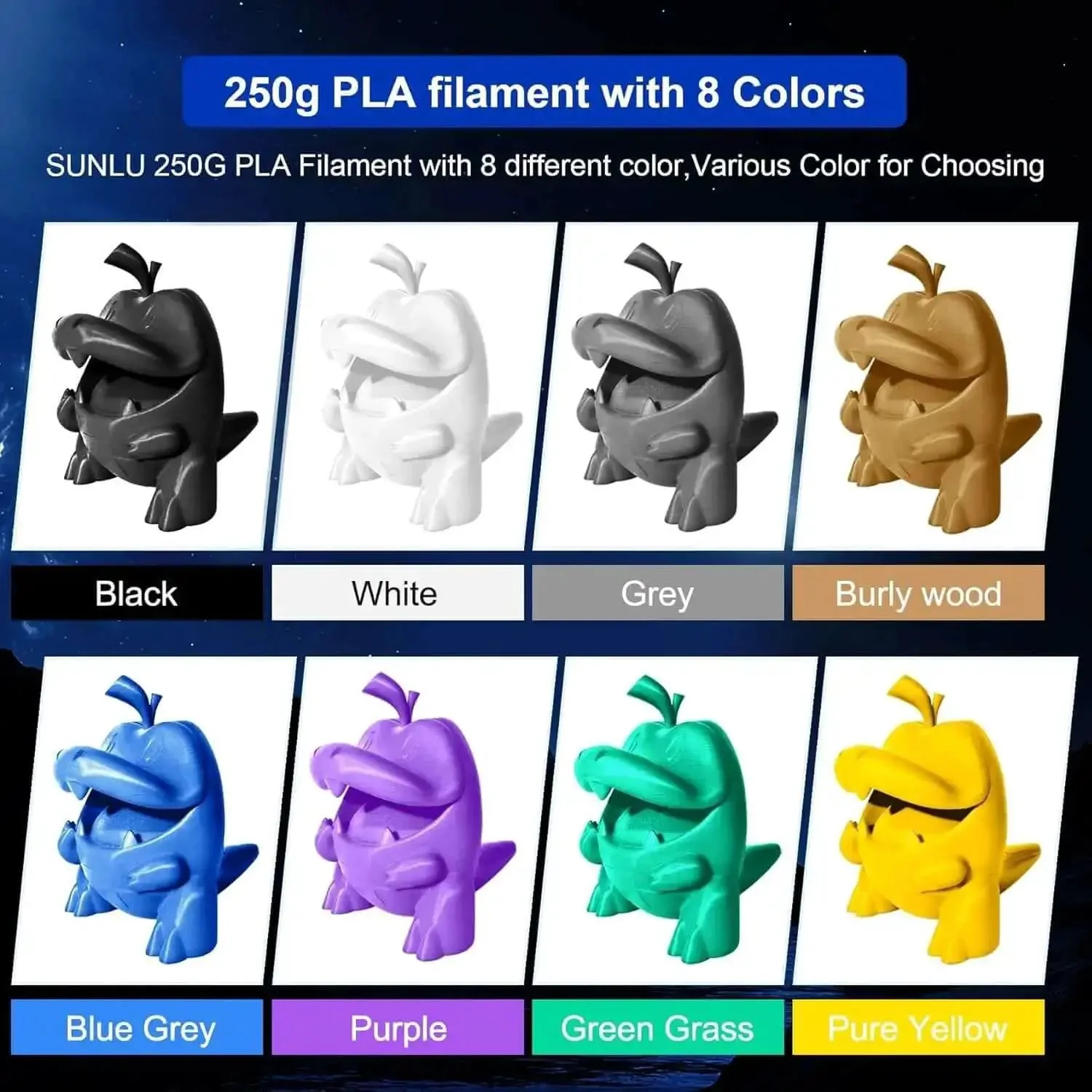 8 Color PLA Filament Bundle 1.75Mm 250G Spools, 3D Printing Neatly Wound, Vacuum Packed, Multicolor 2Kg Total, Black White Gray Transparent Red Blue Orange Green - Image 4
