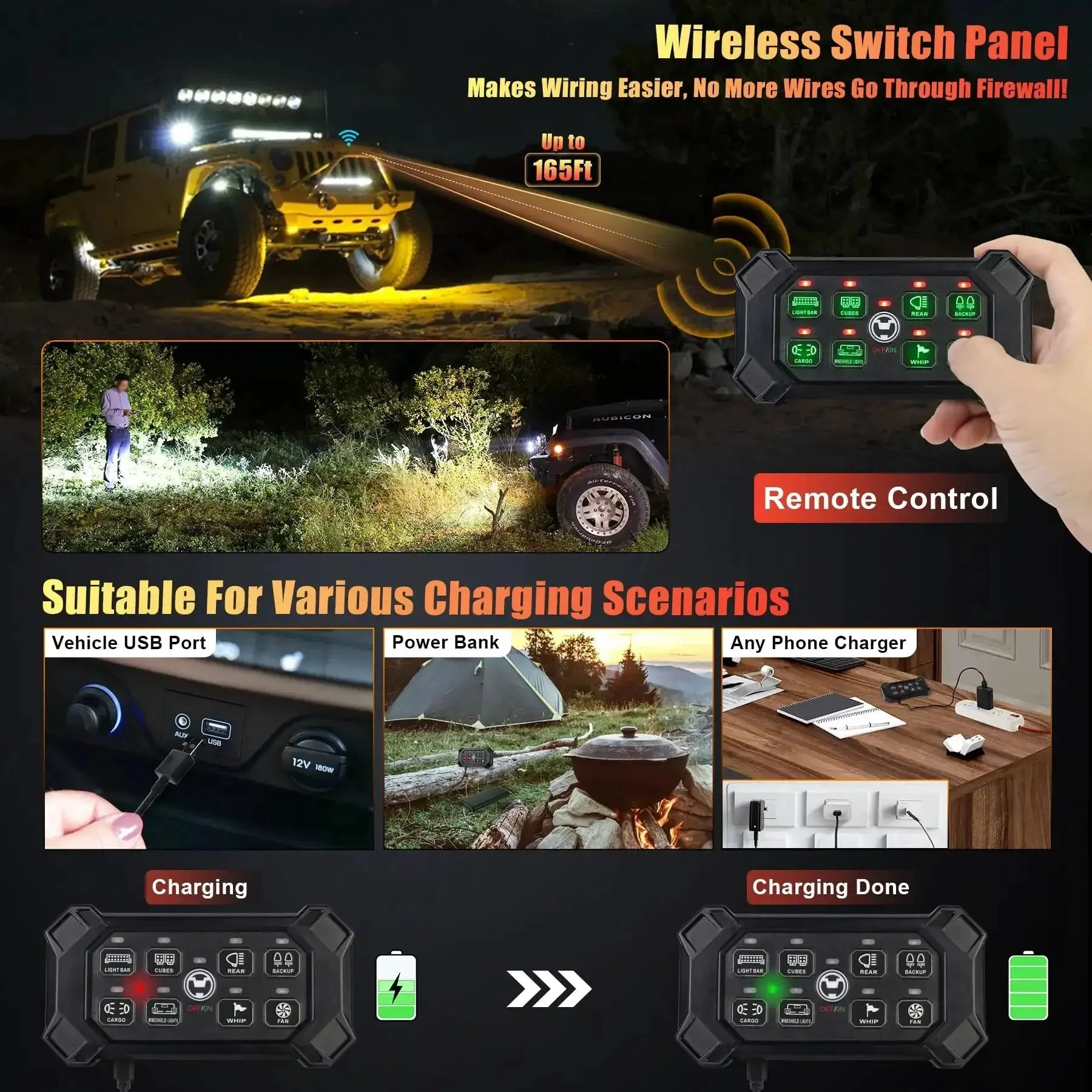 8 Gang Wireless Switch Panel With Remote Control Pod Waterproof Toggle Momentary Pulsed Relay System For Off Road Trucks Jeeps Boats SUVs UTVs ATVs Campers Battery Powered Wire Free Control - Image 7