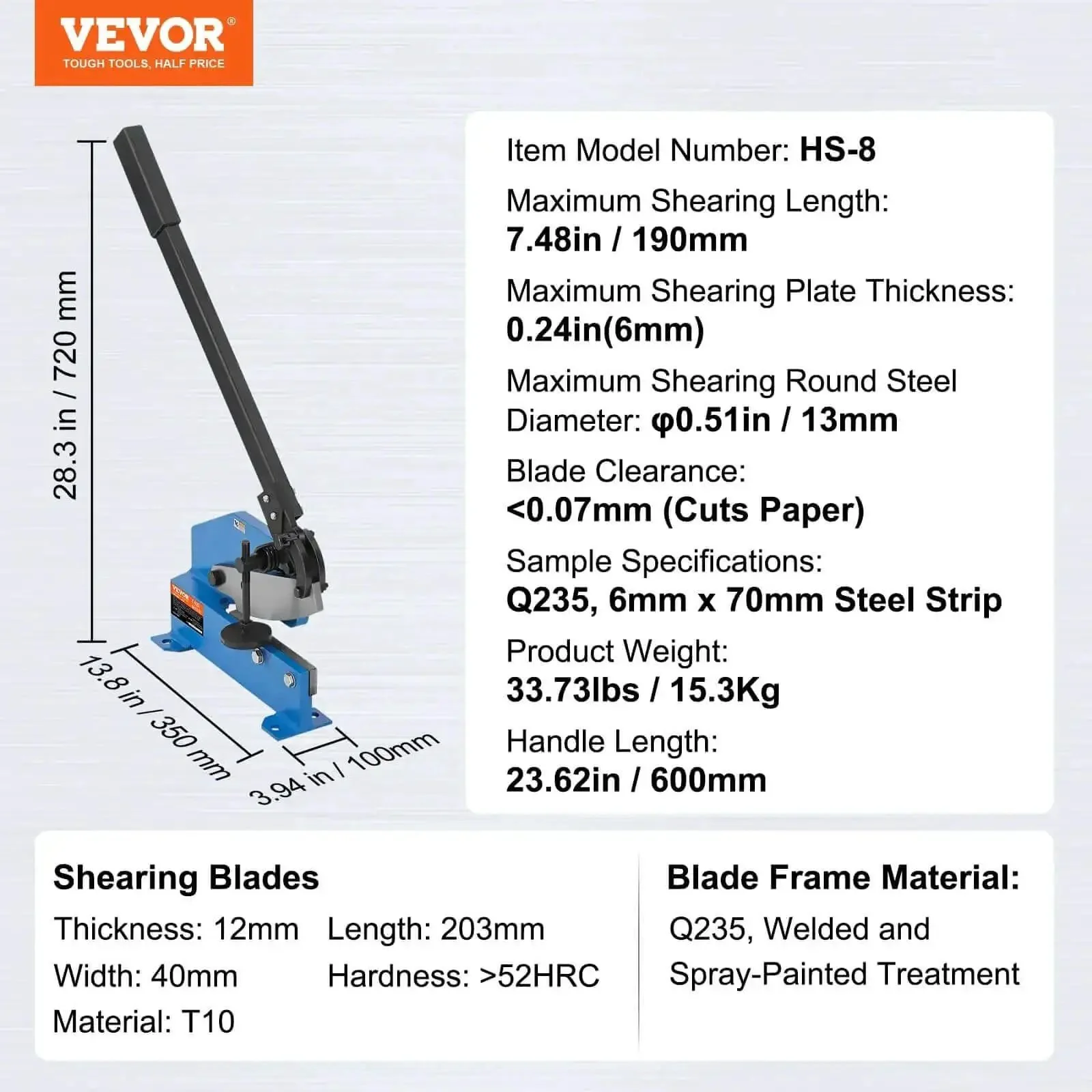 8 Inch Hand Plate Shear With Long Handle For Metal Cutting Up To One Quarter Inch Sheet Steel Cuts Two And Three Quarters By One Quarter Inch Flat Steel And One Half Inch Rod Steel Benchtop Cutter For DIY And Professional Metalworking - Image 4