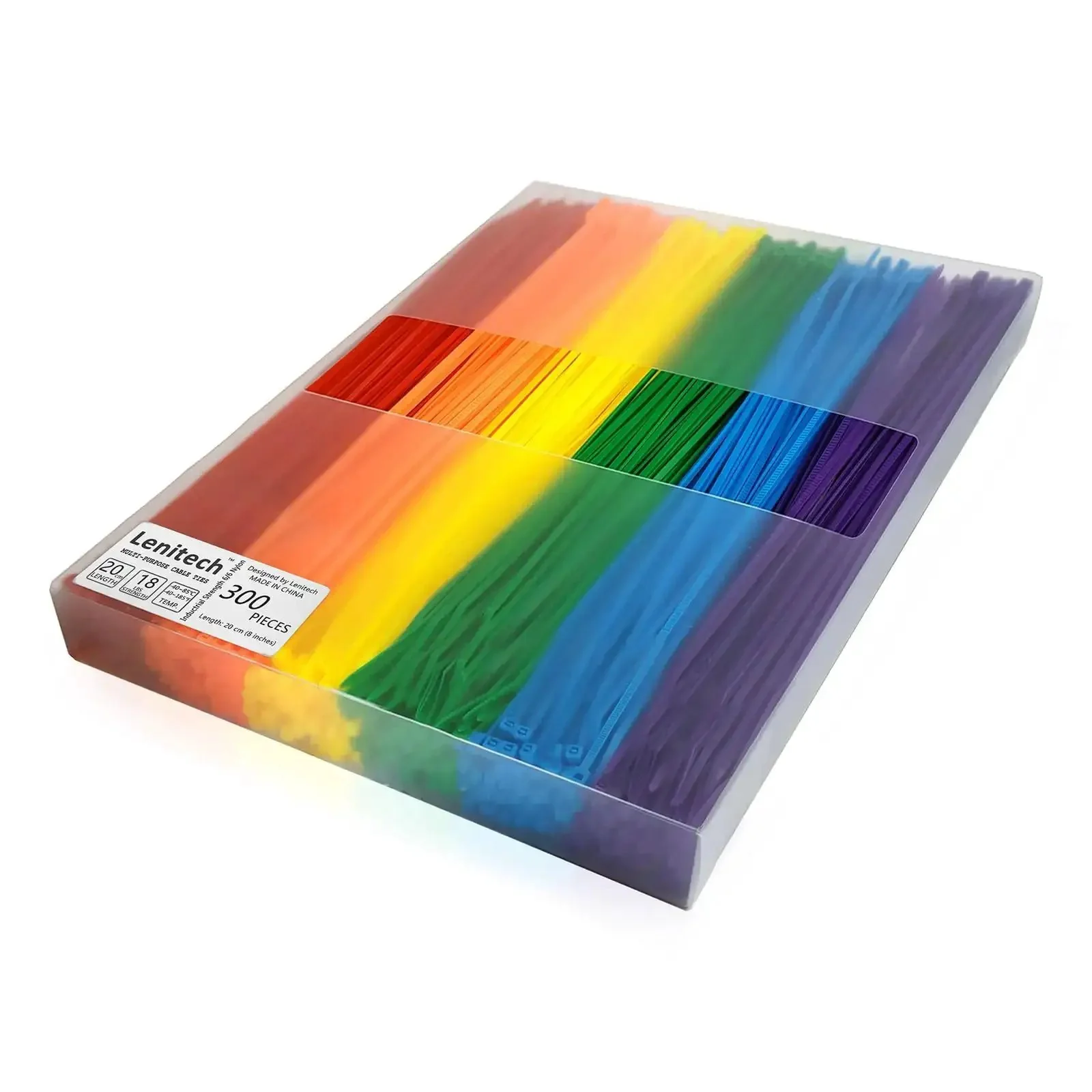 8 Inch Heavy Duty Cable Ties Assorted Colors 300 Pack For Home Office Cord Management And Projects Multi Purpose Zip Ties In Red Yellow Green Blue Purple 18 Lbs Tensile Strength Boxed For Easy Storage