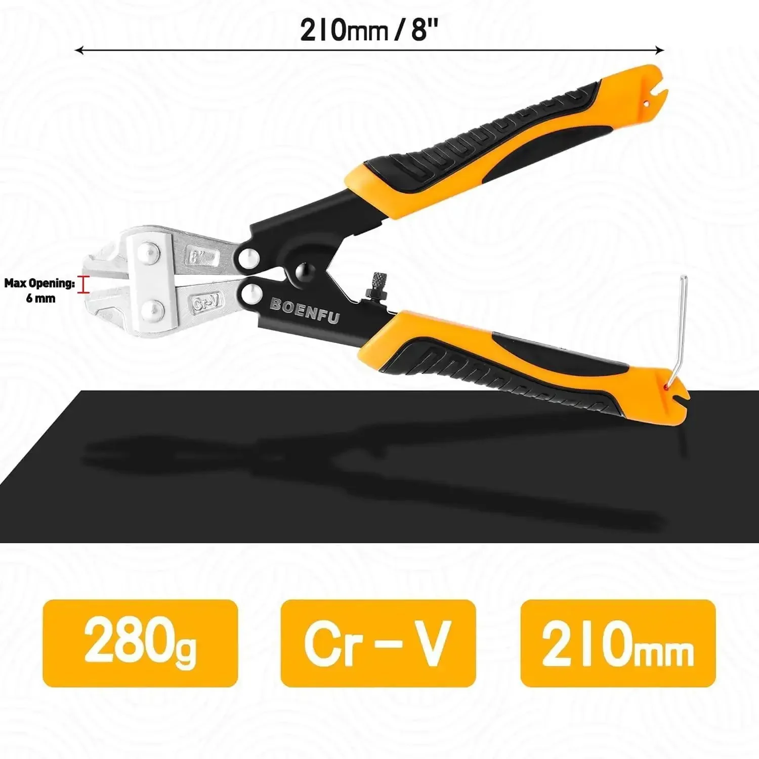 8 Inch Portable Mini Bolt Cutter With Spring Loaded Action And Anti Slip Handle, Perfect For DIYers And Cable Work, Max Opening One Quarter Inch, Cutting Capacity One Tenth Inch, Not For Screws Or Padlocks - Image 2