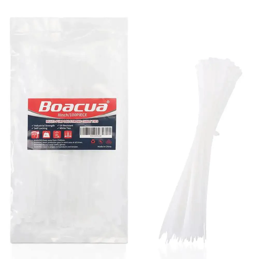 8 Inch Self Locking Nylon Cable Ties Heavy Duty White 100 Pack For Indoor And Outdoor Use A Real Workhorse For Bundling Cables Wires Garden Electronics Home Theater And More