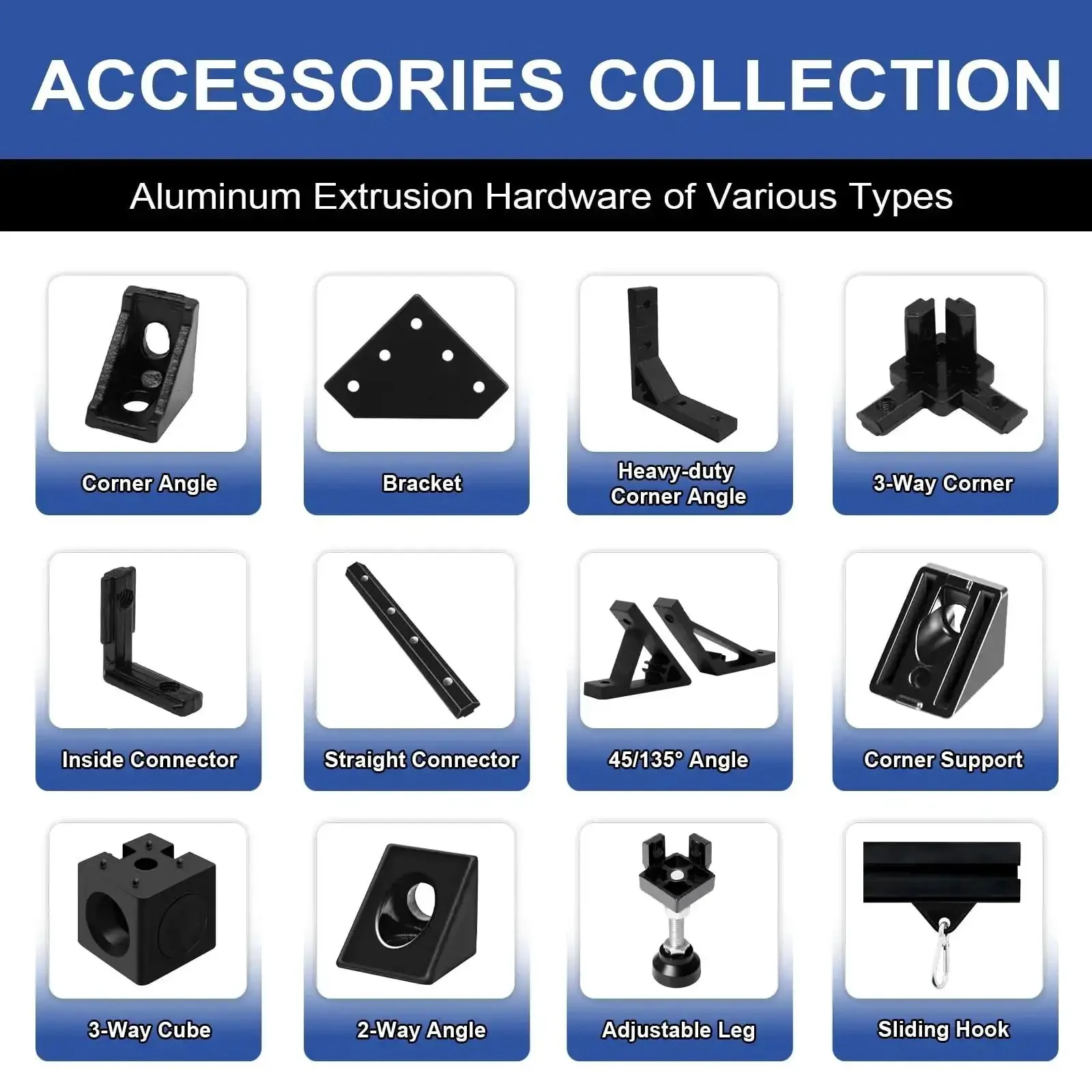 8 Pack 2020 Aluminum Extrusion T Slot 300mm Black 20x20 Framing Kit With Corner Brackets For European Standard Anodized Linear Rail And 3D Printer Accessories - Image 2