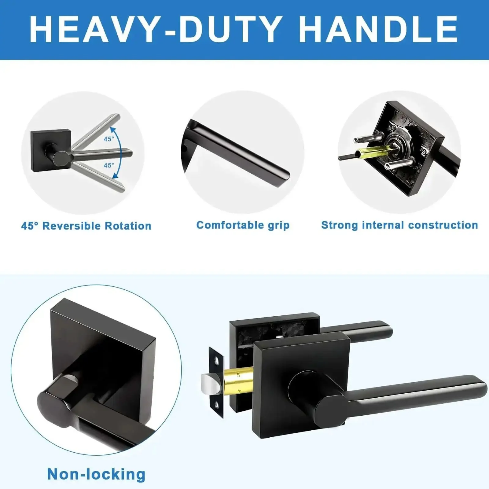 8 Pack Black Heavy Duty Passage Door Levers For Closets Hallways And Conference Rooms Non Locking Square Interior Door Handles Reversible Left And Right Hand With Adjustable Latch - Image 5