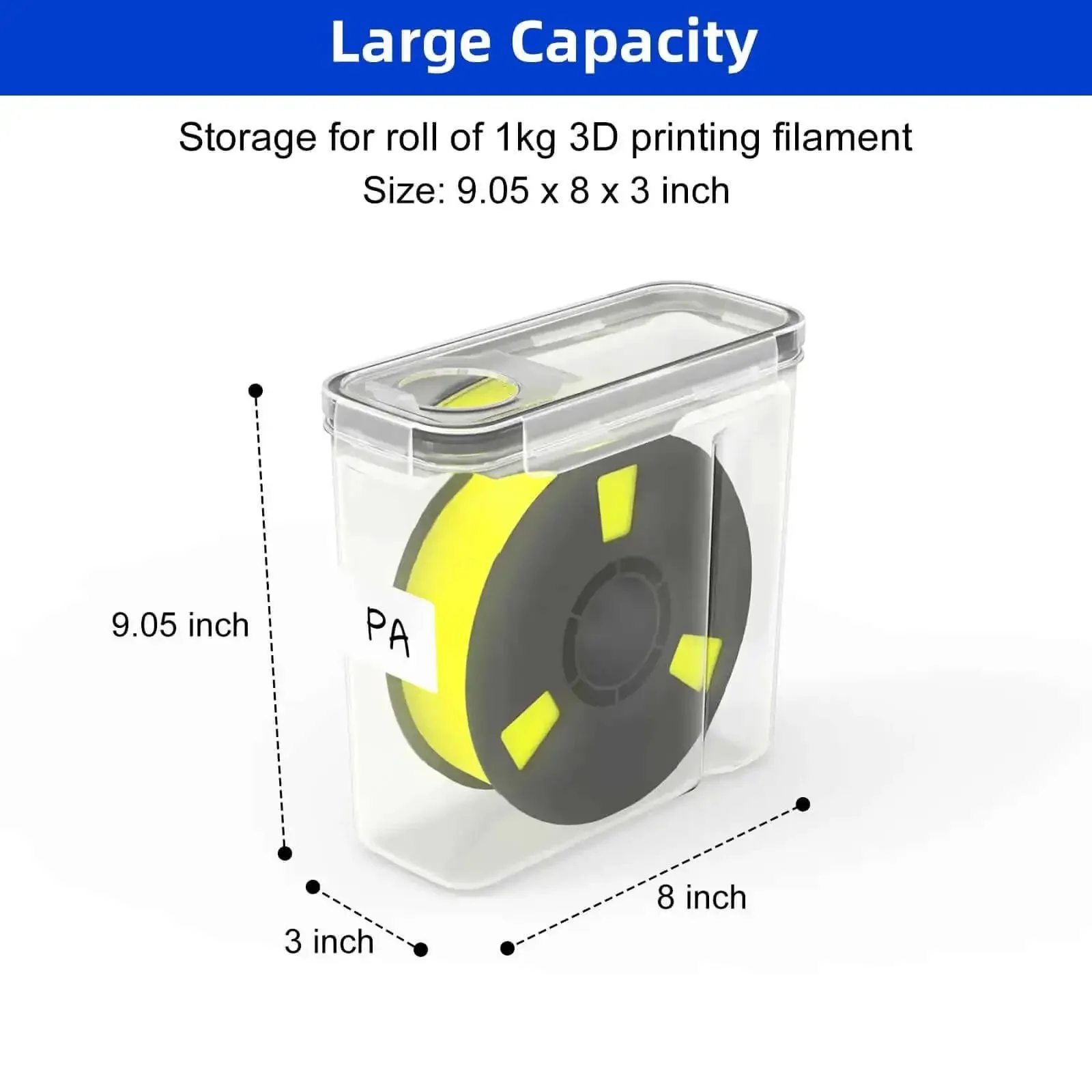 8 Pack Filament Storage Case For 1.75mm Spools, Airtight Silicone Seal, Dust Proof Reusable Organizer With Writable Labels, Perfect For PLA ABS PETG TPU PA And More, Measures 9.05 X 8 X 3 Inches - Image 6
