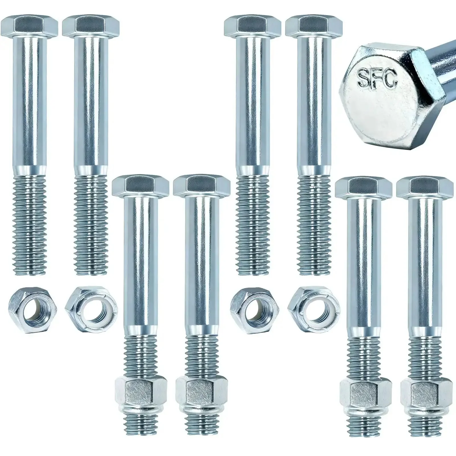 8 Pack Grade 2 Beefy Shear Bolts With Nylock Nuts For Rotary Cutters And Tractors One Half Inch By Thirteen Pitch Three And One Half Inch Length Half Thread Heavy Duty Fasteners
