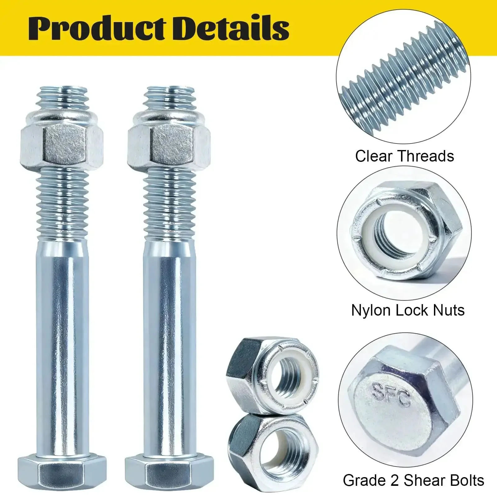 8 Pack Grade 2 Beefy Shear Bolts With Nylock Nuts For Rotary Cutters And Tractors One Half Inch By Thirteen Pitch Three And One Half Inch Length Half Thread Heavy Duty Fasteners - Image 6