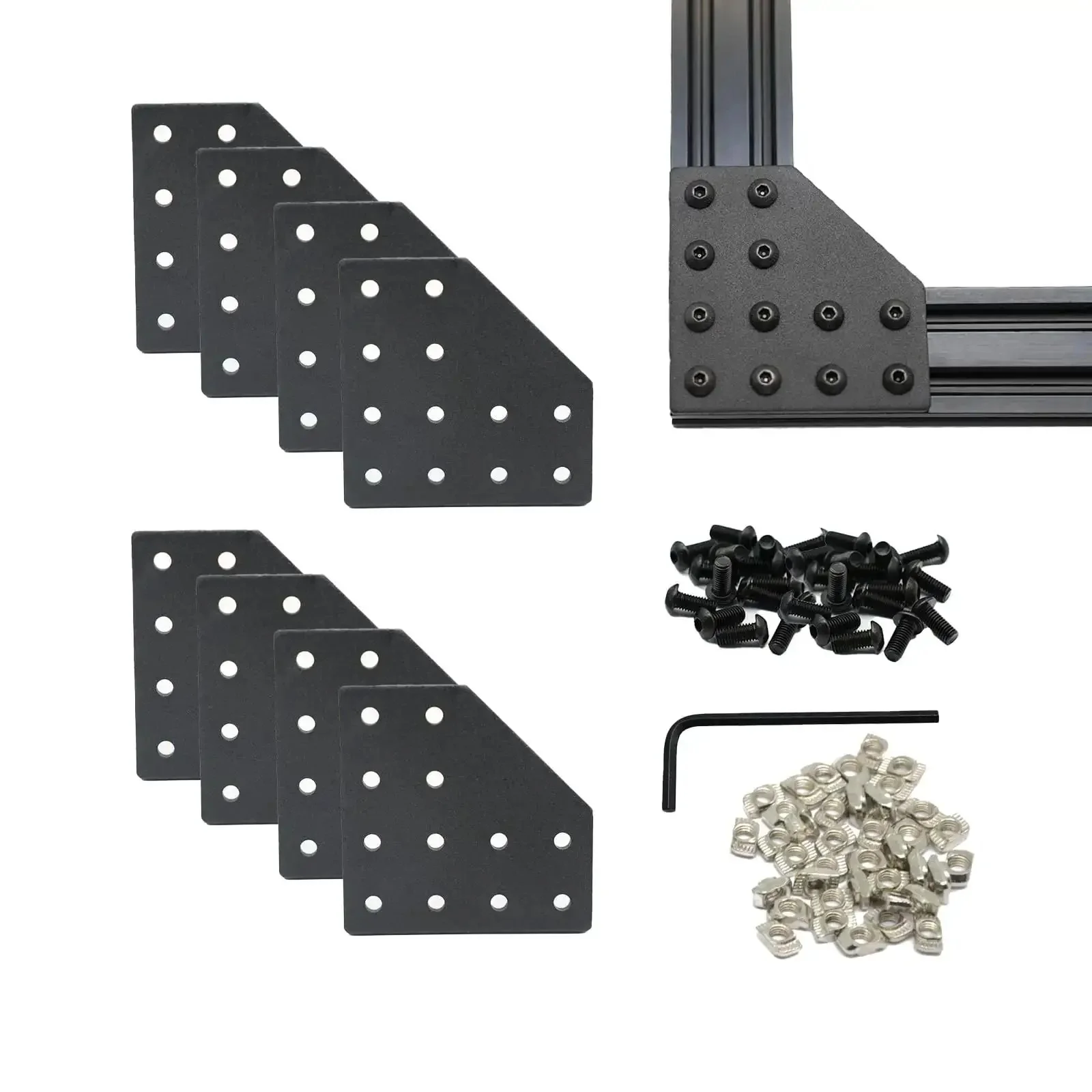 8 Pack L Shape Corner Bracket Joint Plate For 2040 Aluminum Extrusion 12 Hole System With M5 T Nuts And Screws Wrench Included Black Heavy Duty Aluminum Profile Connector Accessories For Quick No Fuss Build