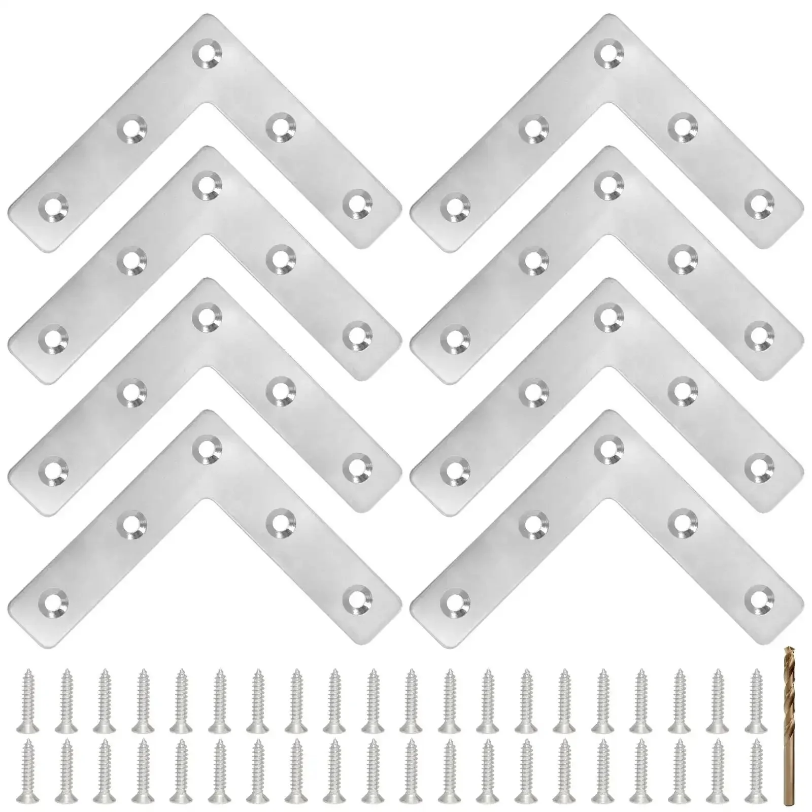 8 Pack L Shaped Corner Brackets Stainless Steel 3.23 X 3.23 Inch 90 Degree Right Angle Mending Plates With 40 Screws Includes 5 Holes Per Bracket For Wood Repair
