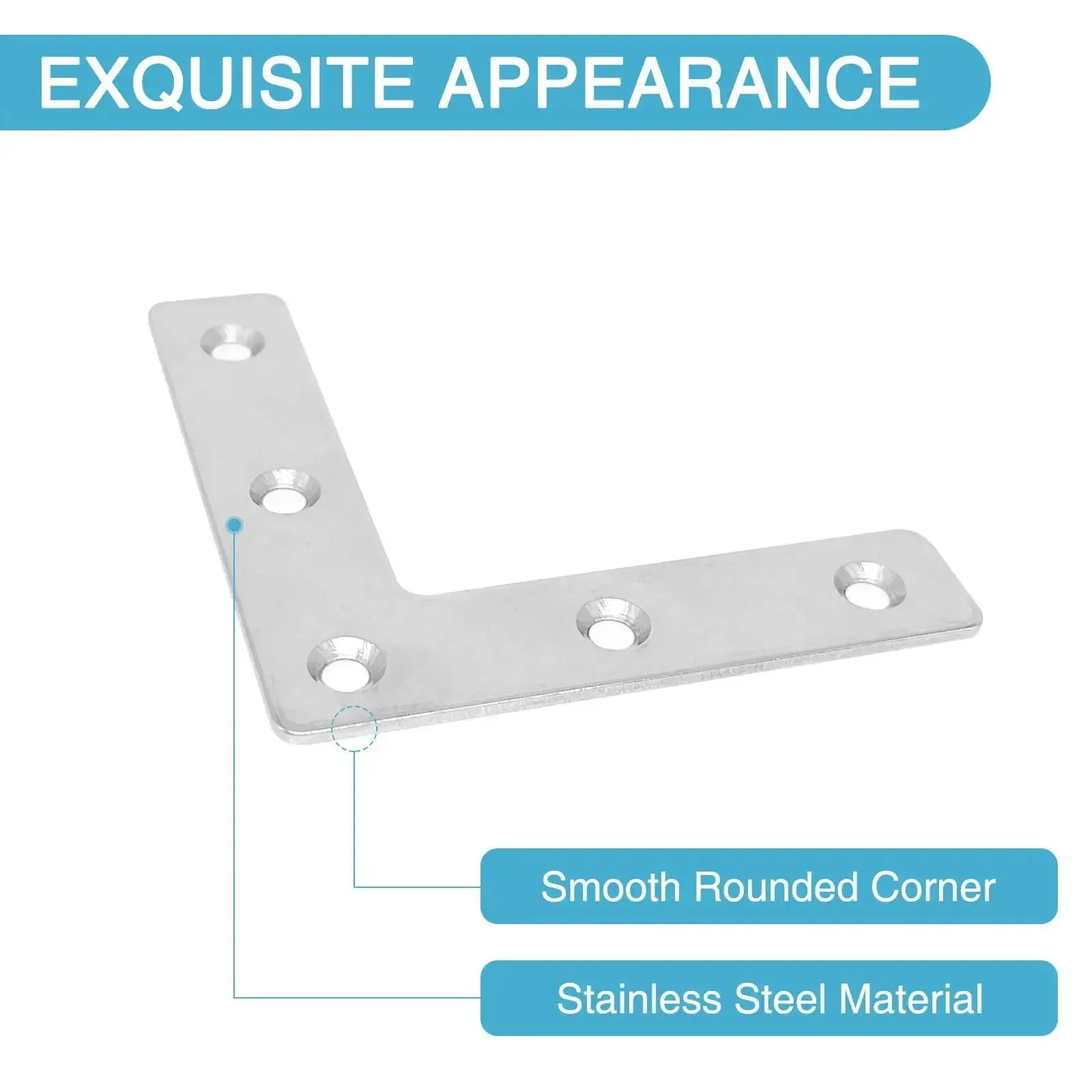 8 Pack L Shaped Corner Brackets Stainless Steel 3.23 X 3.23 Inch 90 Degree Right Angle Mending Plates With 40 Screws Includes 5 Holes Per Bracket For Wood Repair - Image 4