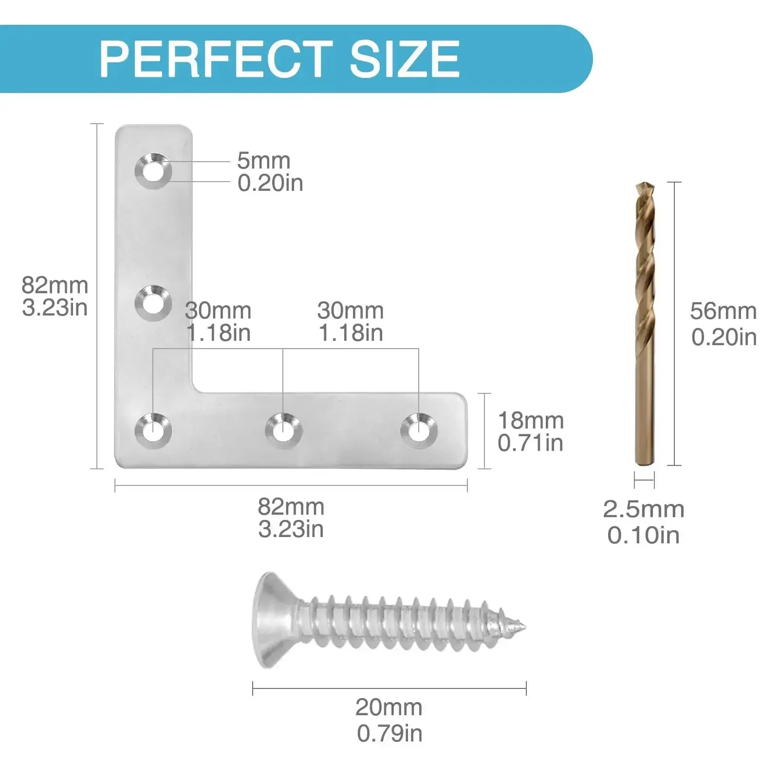 8 Pack L Shaped Corner Brackets Stainless Steel 3.23 X 3.23 Inch 90 Degree Right Angle Mending Plates With 40 Screws Includes 5 Holes Per Bracket For Wood Repair - Image 6